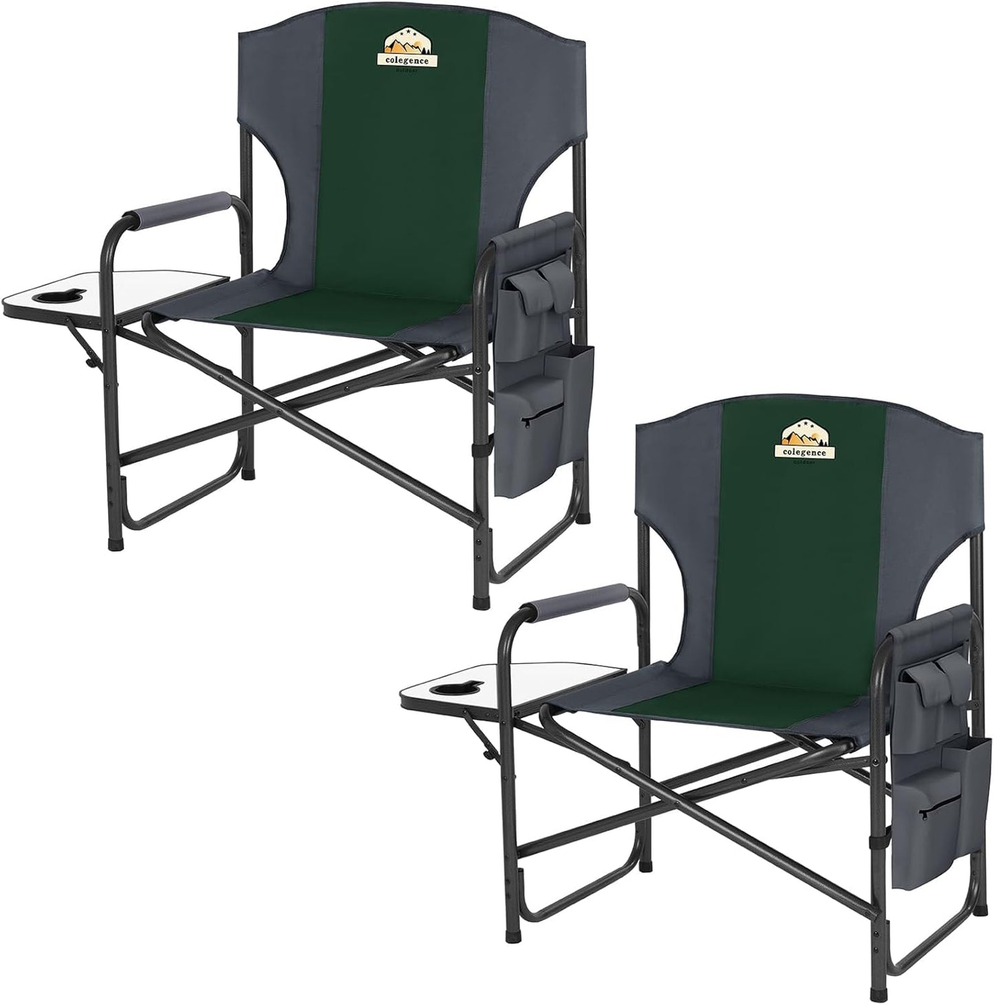 Oversized Directors Camping Chair Set of 2 Support 600 LBS, Heavy Duty Folding Outdoor Chairs with Detachable Side Pocket and Adjustable Side Table for Outside Beach,Lawn,Fishing (Black)