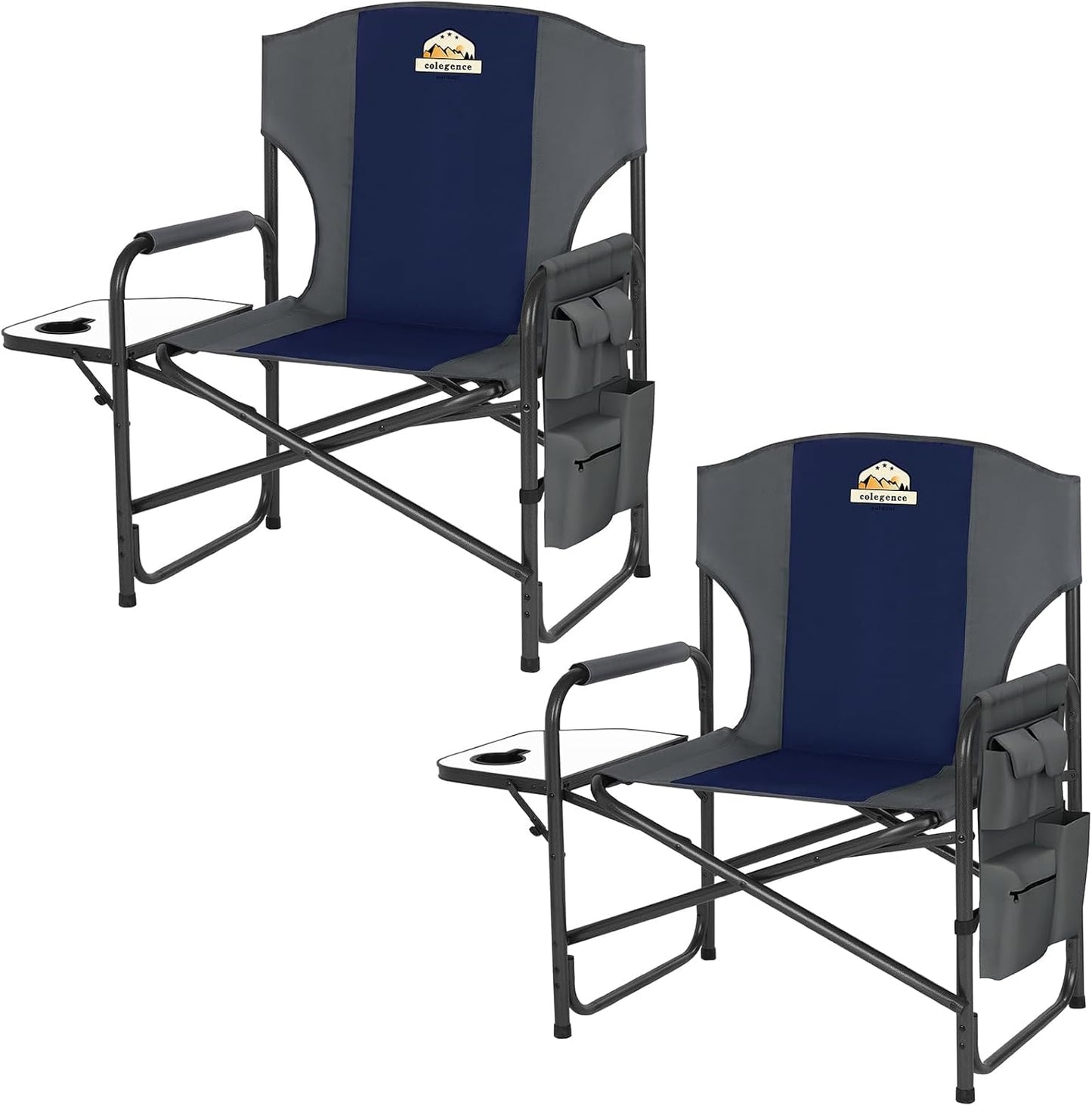 Oversized Directors Camping Chair Set of 2 Support 600 LBS, Heavy Duty Folding Outdoor Chairs with Detachable Side Pocket and Adjustable Side Table for Outside Beach,Lawn,Fishing (Black)