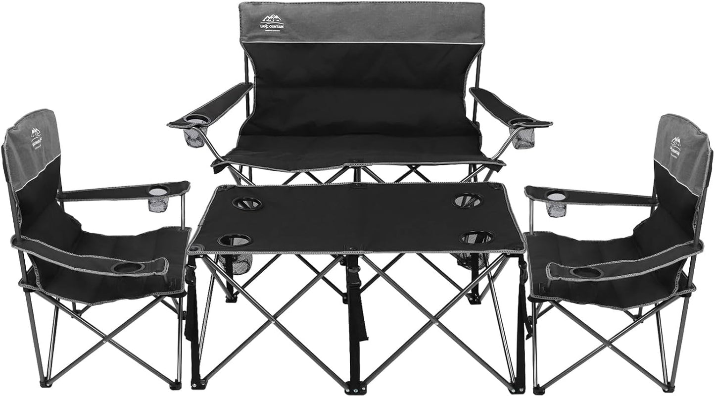 Oversized 4 Pcs Camping Chair Set with Table,Outdoor Folding Heavy Duty Lawn Chair,Cup Holder,Portable,Loveseat Chair Perfect for Family Hiking,Picnics and Beach Trips,Bistro Green