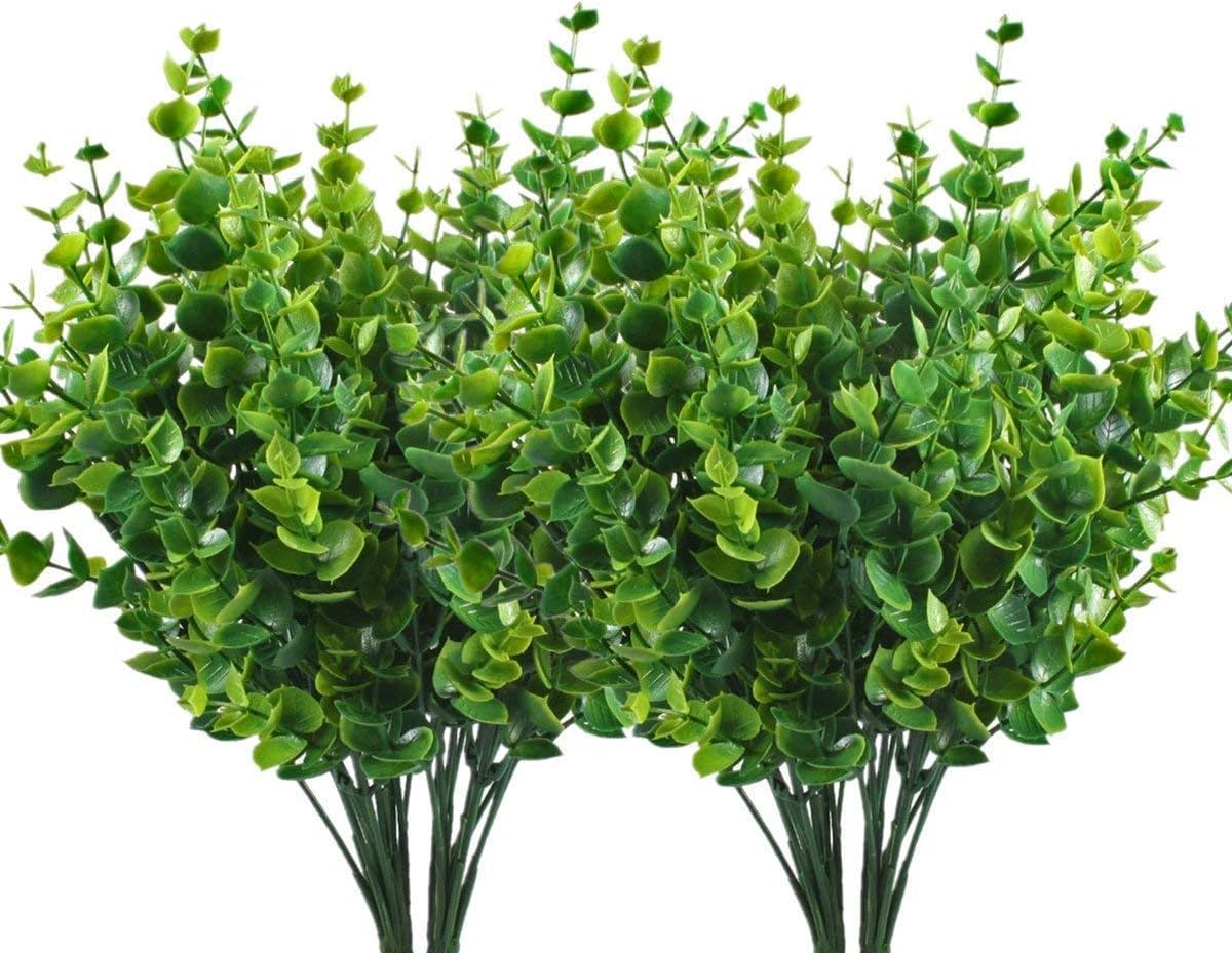 CATTREE Artificial Shrubs Bushes, Plastic Wheat Grass Green Leaves Fake Plants for Indoor Outdoor Home Garden Verandah Kitchen Office Wedding Arrangements Christmas Decoration 8 Pack