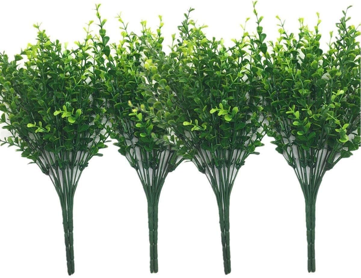CATTREE Artificial Shrubs Bushes, Plastic Wheat Grass Green Leaves Fake Plants for Indoor Outdoor Home Garden Verandah Kitchen Office Wedding Arrangements Christmas Decoration 8 Pack