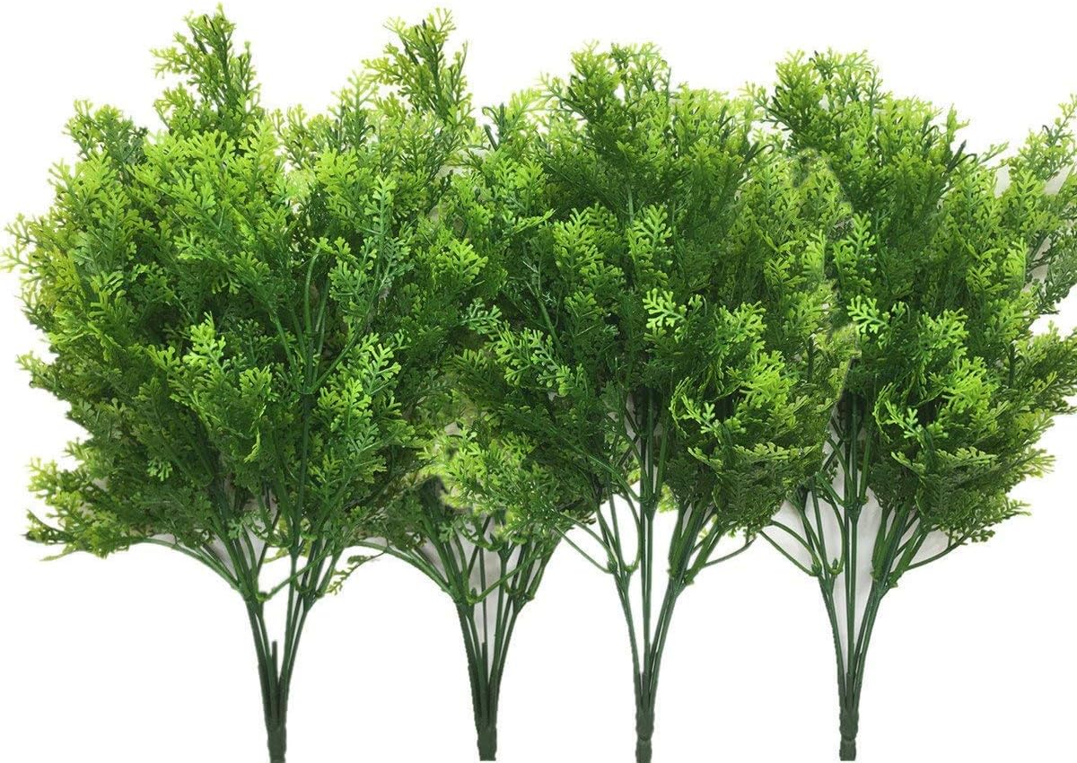 CATTREE Artificial Shrubs Bushes, Plastic Wheat Grass Green Leaves Fake Plants for Indoor Outdoor Home Garden Verandah Kitchen Office Wedding Arrangements Christmas Decoration 8 Pack