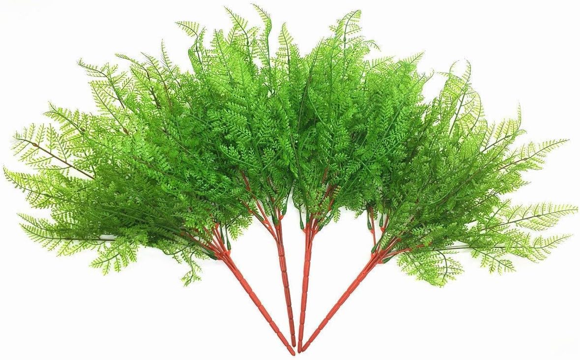 CATTREE Artificial Shrubs Bushes, Plastic Wheat Grass Green Leaves Fake Plants for Indoor Outdoor Home Garden Verandah Kitchen Office Wedding Arrangements Christmas Decoration 8 Pack