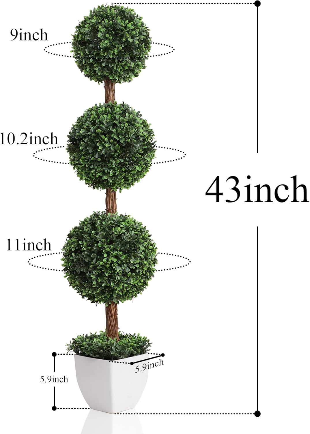 Damomo Artificial Topiaries Ball Trees Outdoor, 3.6ft Faux Boxwood Plants Topiary Triple Ball Tree(2 PCS), Fake Shrubs Trees Potted Decorative Indoor Porch or Garden(43inch)