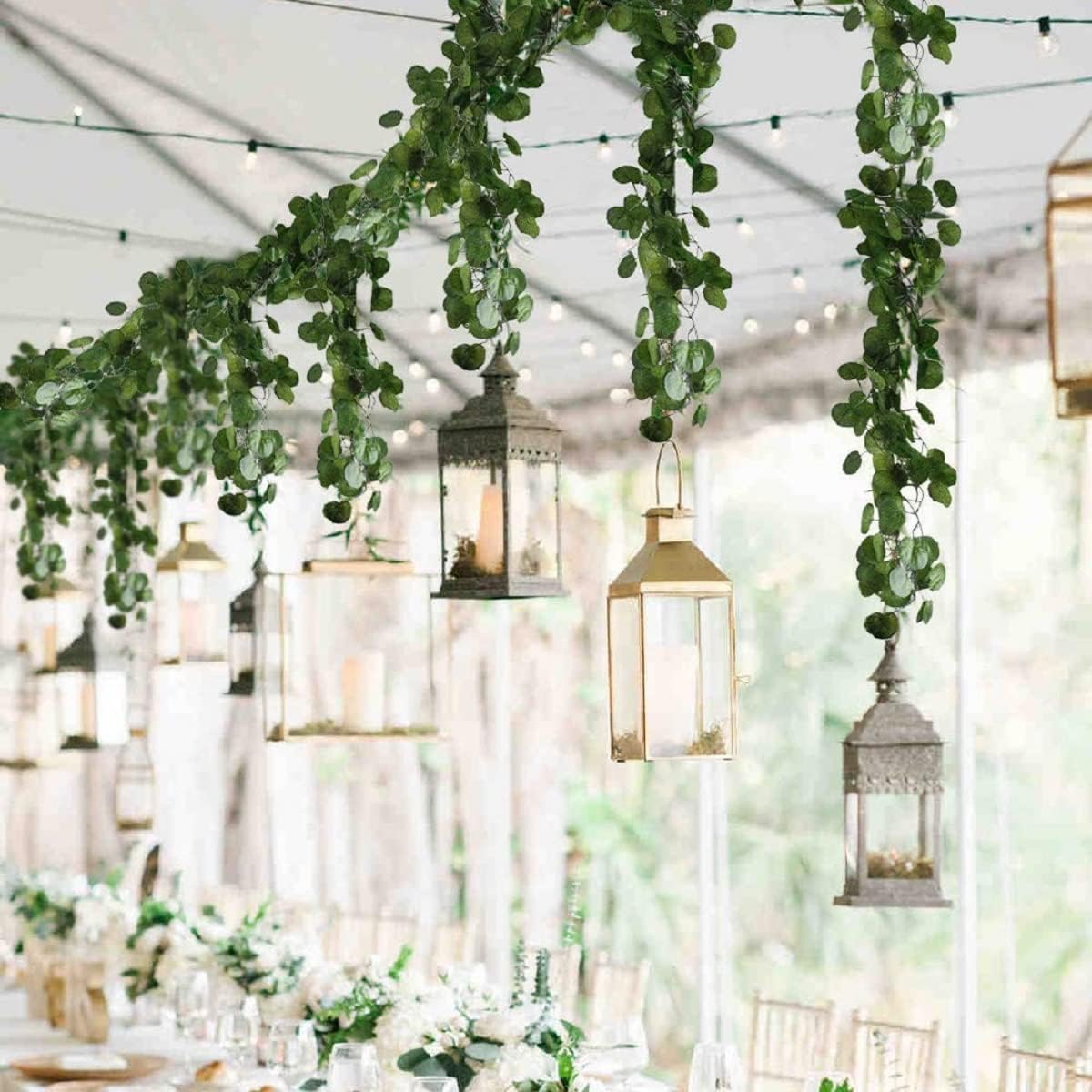 12 Pack 84 Feet Artificial Fake Hanging Vines Plant Faux Silk Green Leaf Garlands Home Office Garden Outdoor Wall Greenery Cover Jungle Party Decoration