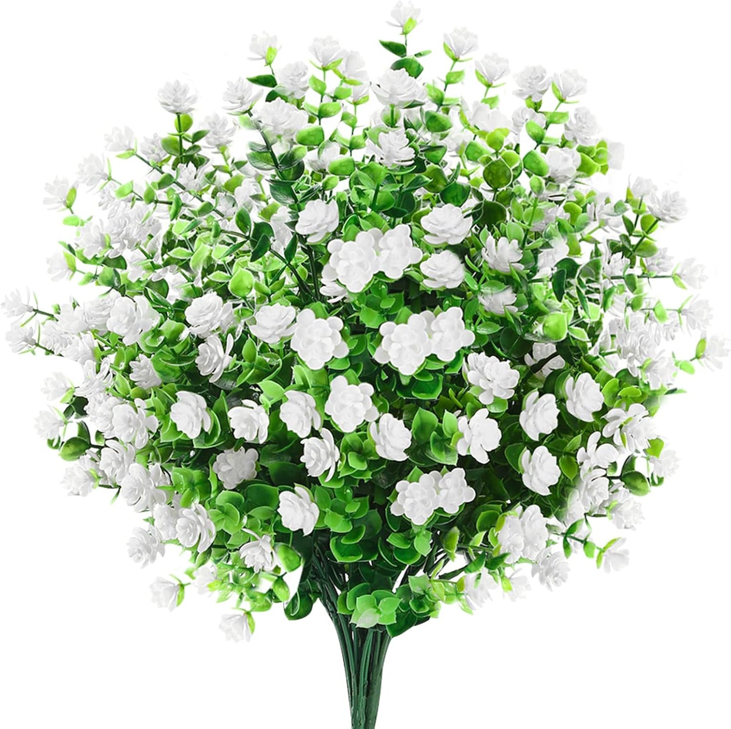 GREENRAIN Artificial Flowers Outdoor Fake Flowers for Decoration UV Resistant No Fade Faux Plastic Plants Garden Porch Window Box Décor (8 Bundles, 1#Green)