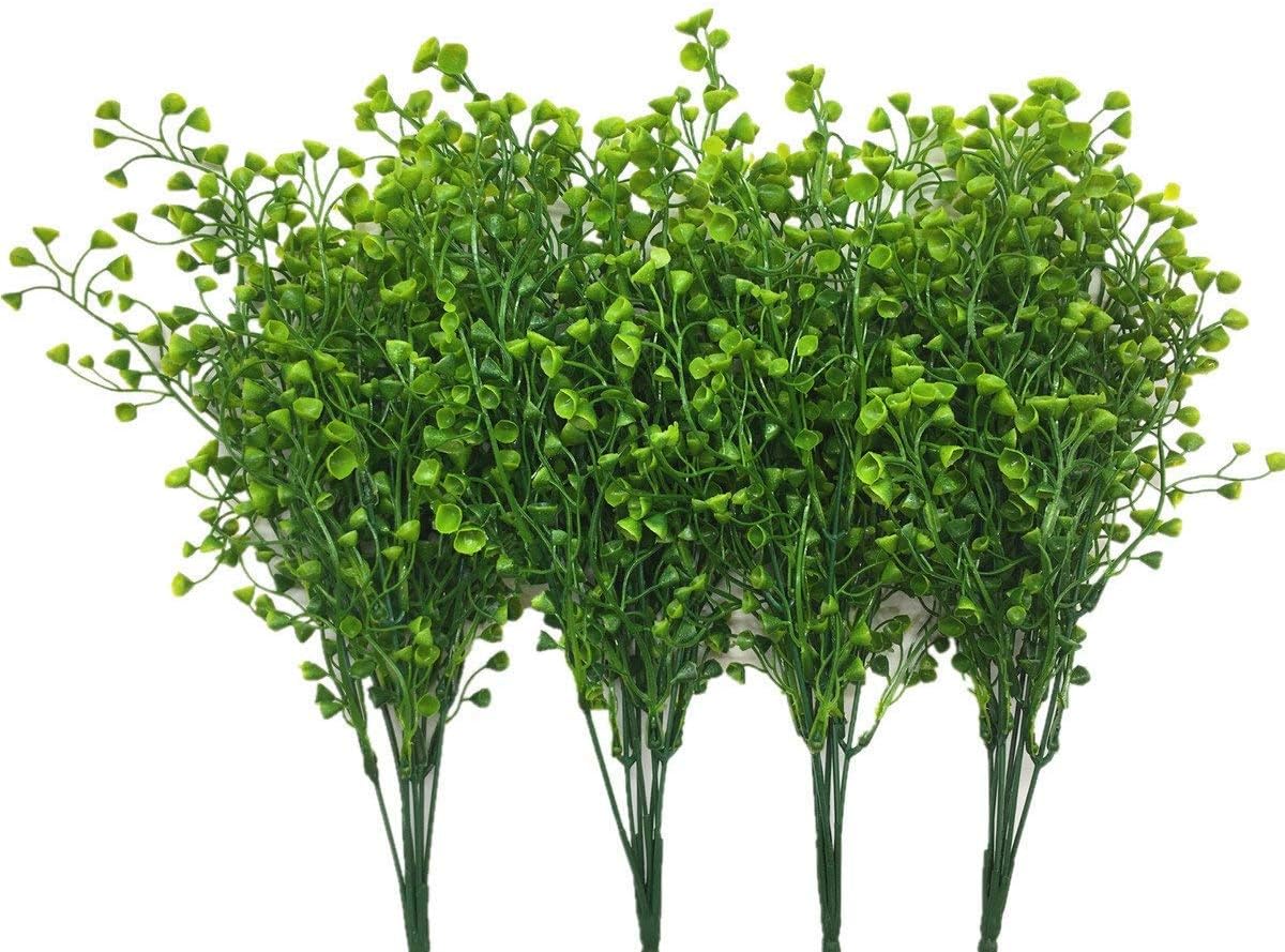 CATTREE Artificial Shrubs Bushes, Plastic Wheat Grass Green Leaves Fake Plants for Indoor Outdoor Home Garden Verandah Kitchen Office Wedding Arrangements Christmas Decoration 8 Pack