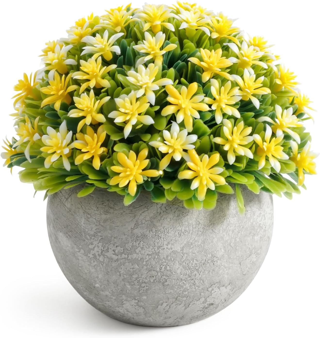 Velener Mini Plastic Fake Green Grass Plant with Pot, Topiary Ball, Small Fake Plant, Round Paper-Mache Pot for Indoor Office, Kitchen, Bathroom and Living Room Decor