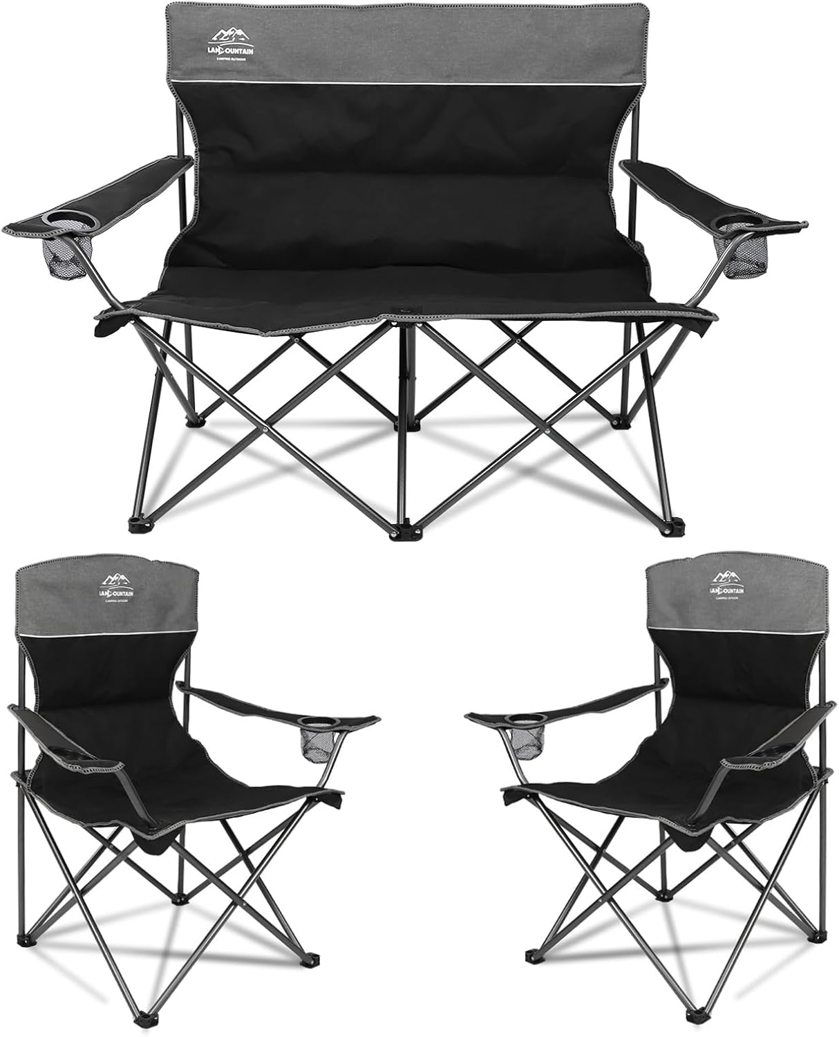 Oversized 4 Pcs Camping Chair Set with Table,Outdoor Folding Heavy Duty Lawn Chair,Cup Holder,Portable,Loveseat Chair Perfect for Family Hiking,Picnics and Beach Trips,Bistro Green