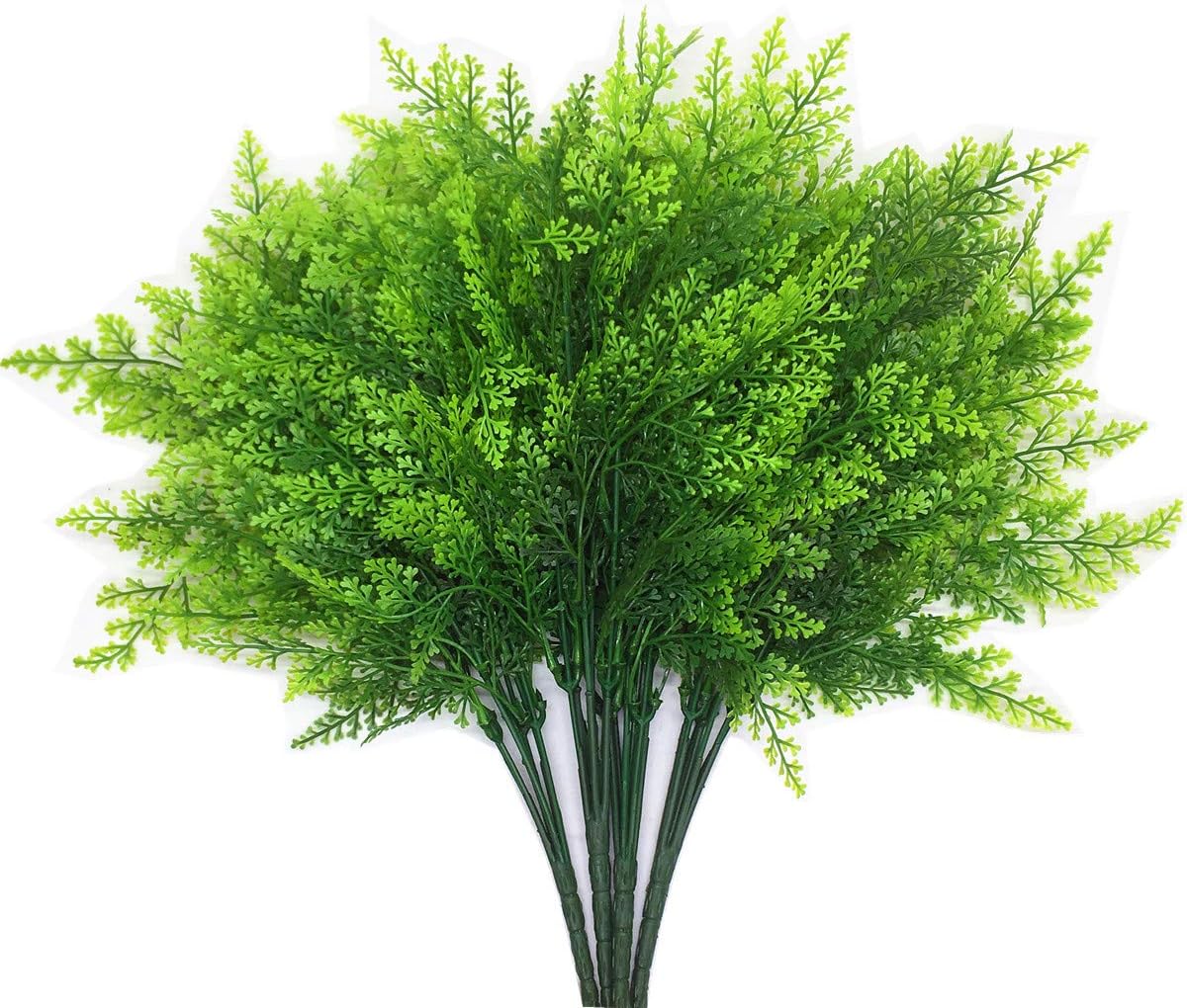 CATTREE Artificial Shrubs Bushes, Plastic Wheat Grass Green Leaves Fake Plants for Indoor Outdoor Home Garden Verandah Kitchen Office Wedding Arrangements Christmas Decoration 8 Pack