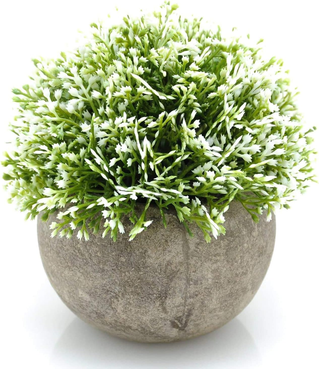 Velener Mini Plastic Fake Green Grass Plant with Pot, Topiary Ball, Small Fake Plant, Round Paper-Mache Pot for Indoor Office, Kitchen, Bathroom and Living Room Decor