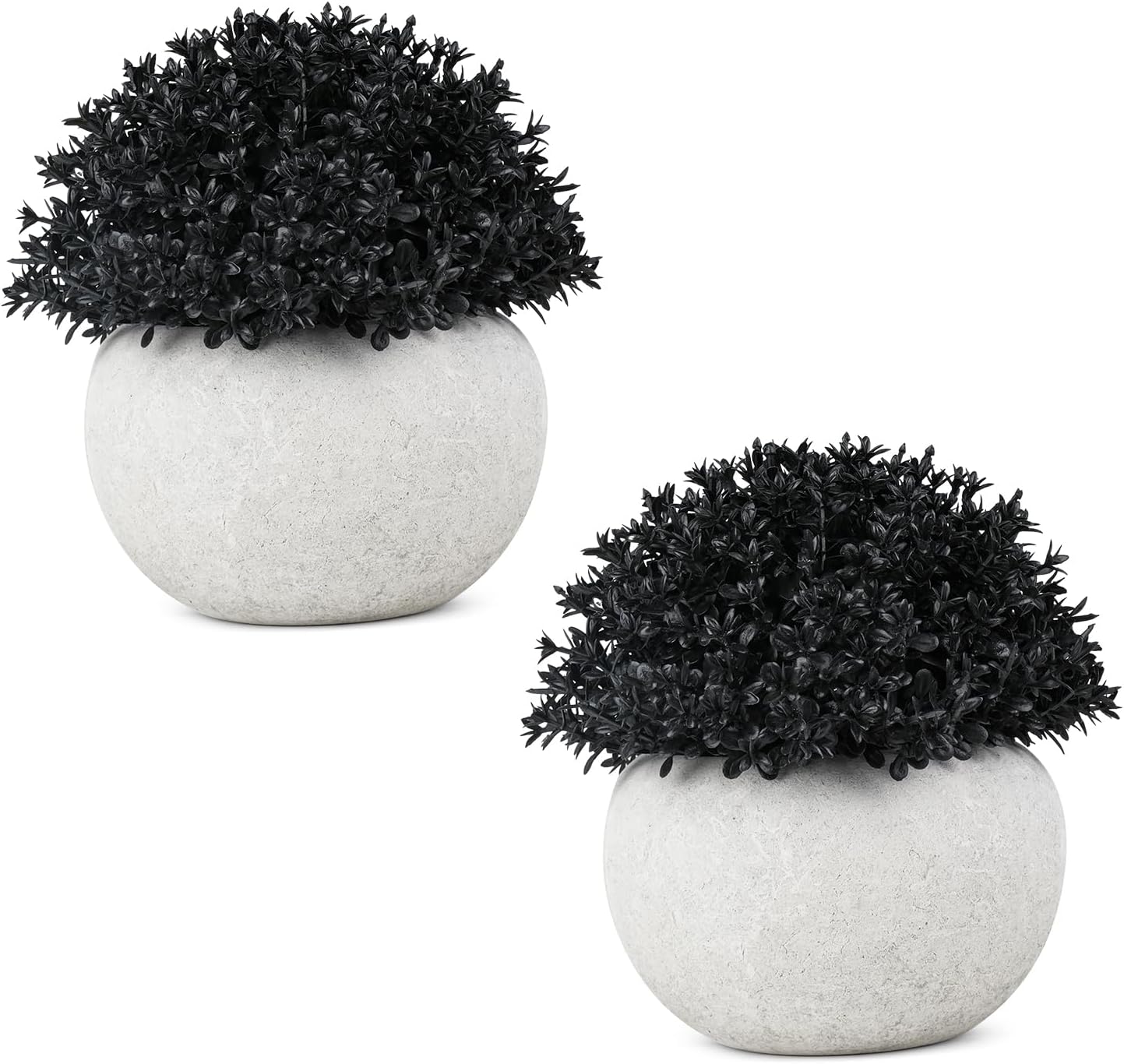 Velener Mini Plastic Fake Green Grass Plant with Pot, Topiary Ball, Small Fake Plant, Round Paper-Mache Pot for Indoor Office, Kitchen, Bathroom and Living Room Decor