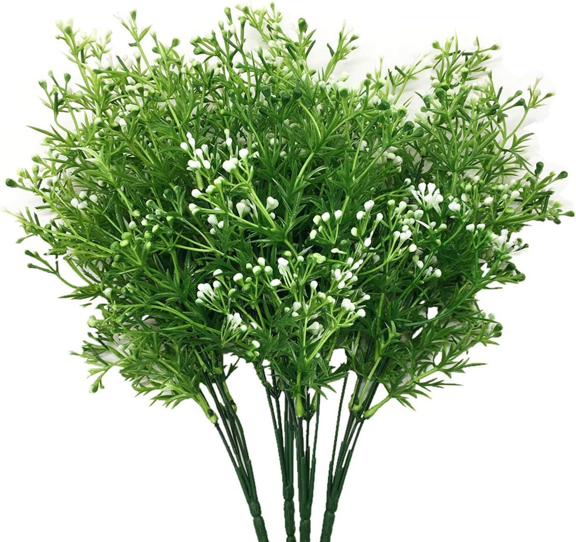 CATTREE Artificial Shrubs Bushes, Plastic Wheat Grass Green Leaves Fake Plants for Indoor Outdoor Home Garden Verandah Kitchen Office Wedding Arrangements Christmas Decoration 8 Pack