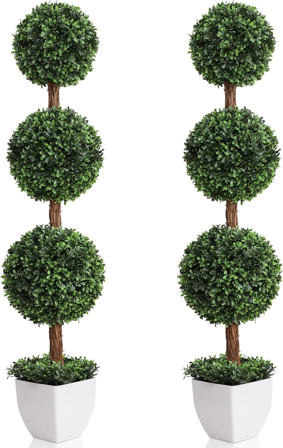 Damomo Artificial Topiaries Ball Trees Outdoor, 3.6ft Faux Boxwood Plants Topiary Triple Ball Tree(2 PCS), Fake Shrubs Trees Potted Decorative Indoor Porch or Garden(43inch)