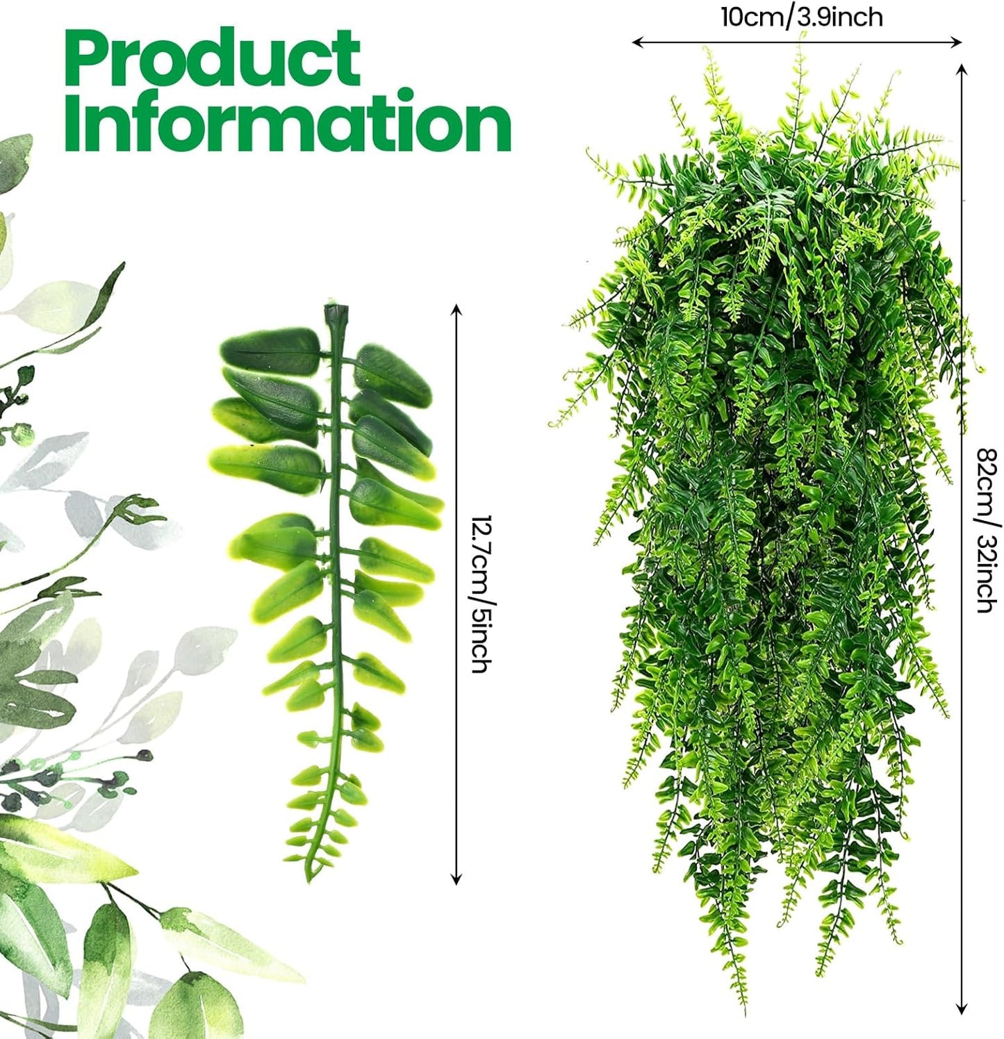 Geosar 80 Pcs Artificial Hanging Plants 32 Inch Hanging Boston Ferns Plastic Fake Plants for Wall Room Garden Wedding Garland Indoor Outdoor Decoration, No Basket