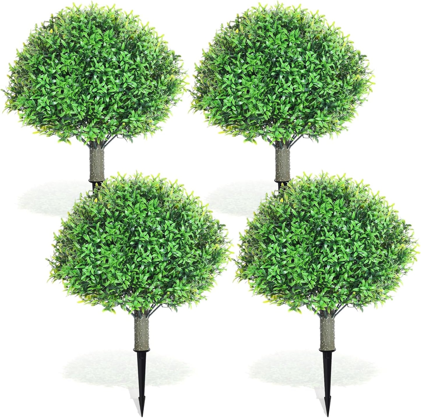 XunYee 6 Pcs 20" Artificial Topiary Ball Trees, Outdoor Artificial Shrubs Faux Bushes UV Resistance Greenery Fake Plants Tree with Ground Spike for Garden Porch Patio Indoor Decoration (Light Green)