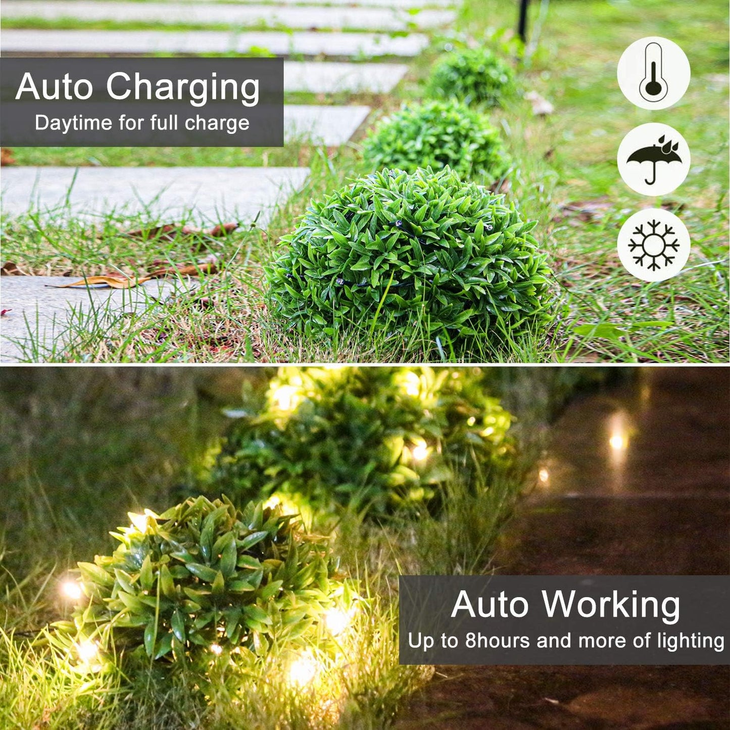 3 Pack Artificial Plant Hemisphere Grass Outdoor Fake Plants Plastic Plant with Solar Lights for Outdoor Garden Decoration-Green