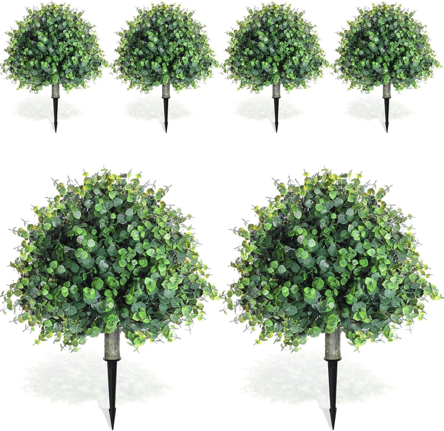 XunYee 6 Pcs 20" Artificial Topiary Ball Trees, Outdoor Artificial Shrubs Faux Bushes UV Resistance Greenery Fake Plants Tree with Ground Spike for Garden Porch Patio Indoor Decoration (Light Green)
