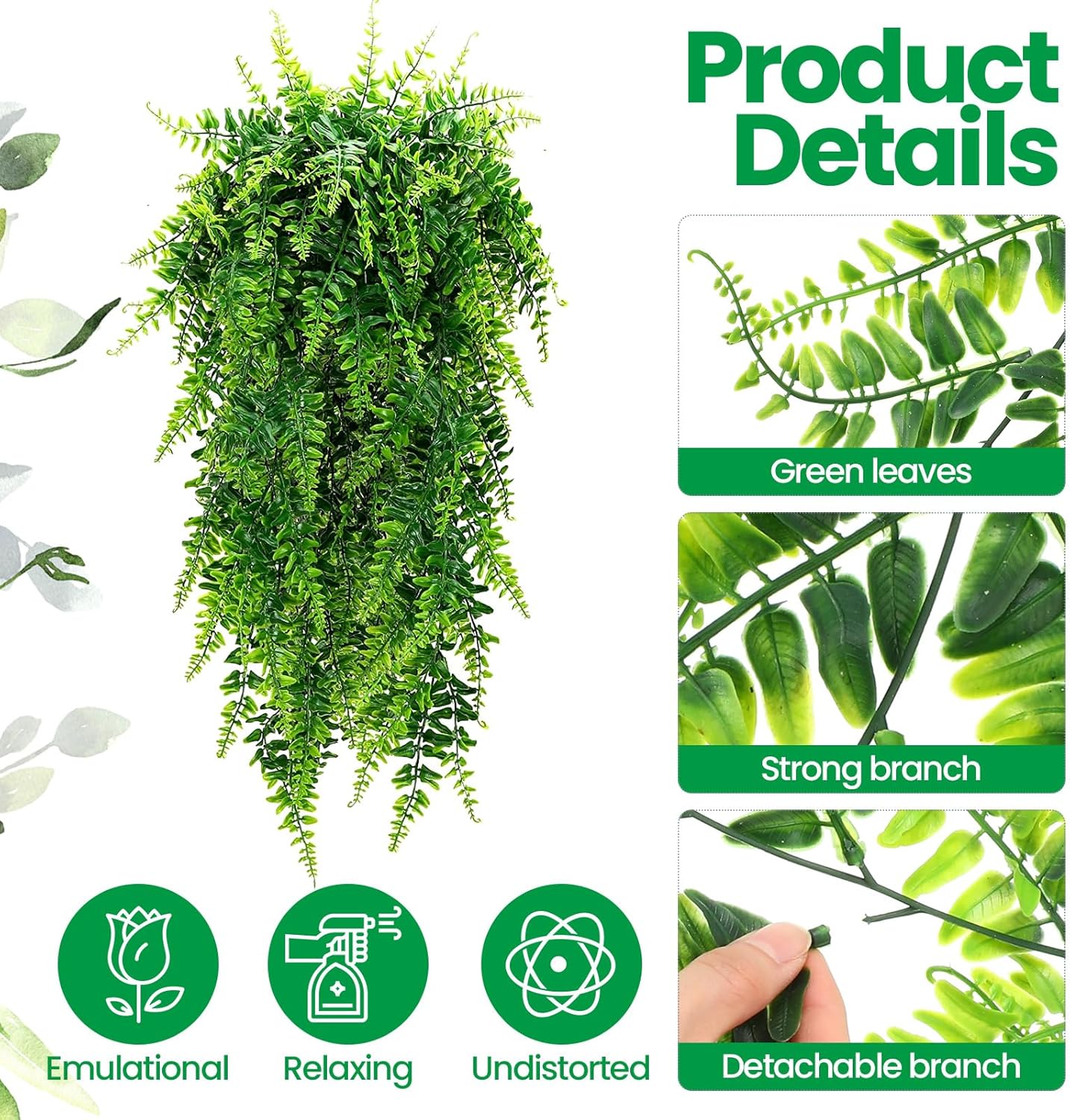 Geosar 80 Pcs Artificial Hanging Plants 32 Inch Hanging Boston Ferns Plastic Fake Plants for Wall Room Garden Wedding Garland Indoor Outdoor Decoration, No Basket
