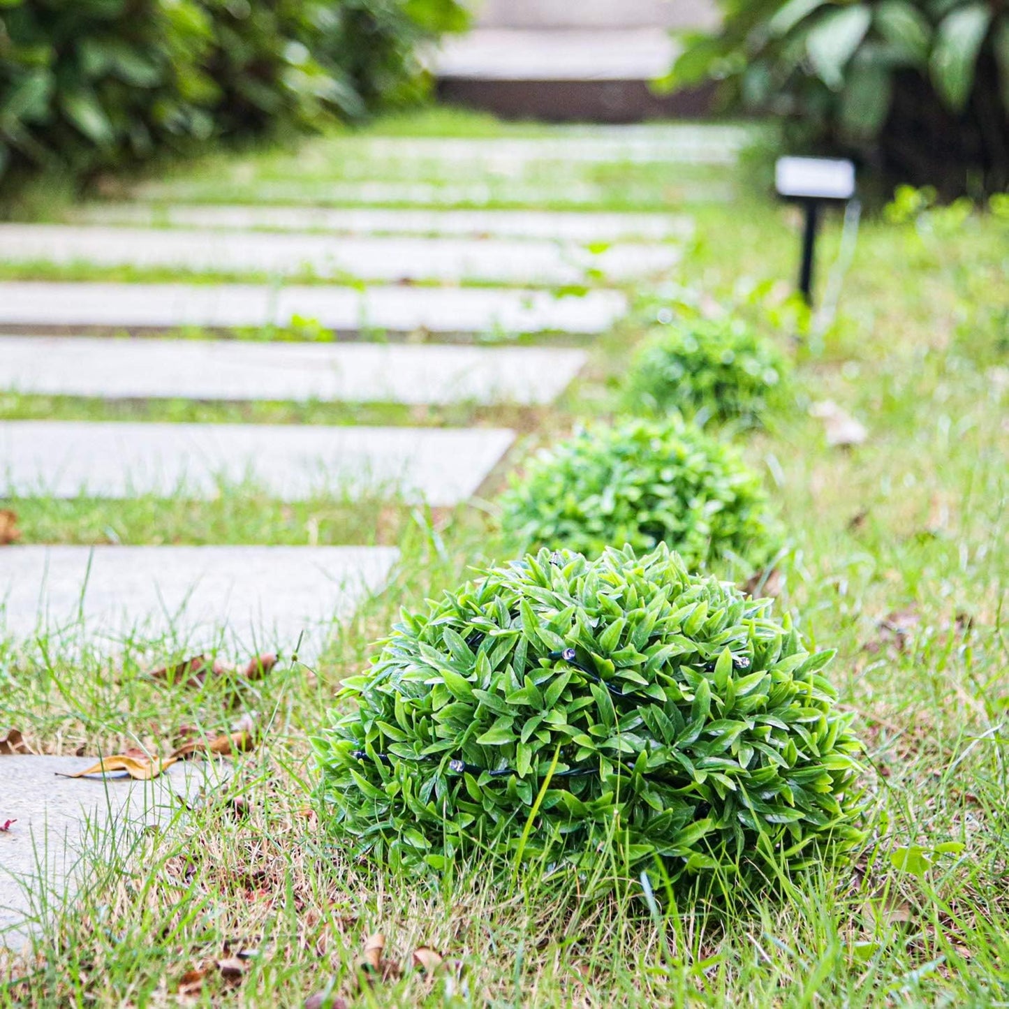 3 Pack Artificial Plant Hemisphere Grass Outdoor Fake Plants Plastic Plant with Solar Lights for Outdoor Garden Decoration-Green