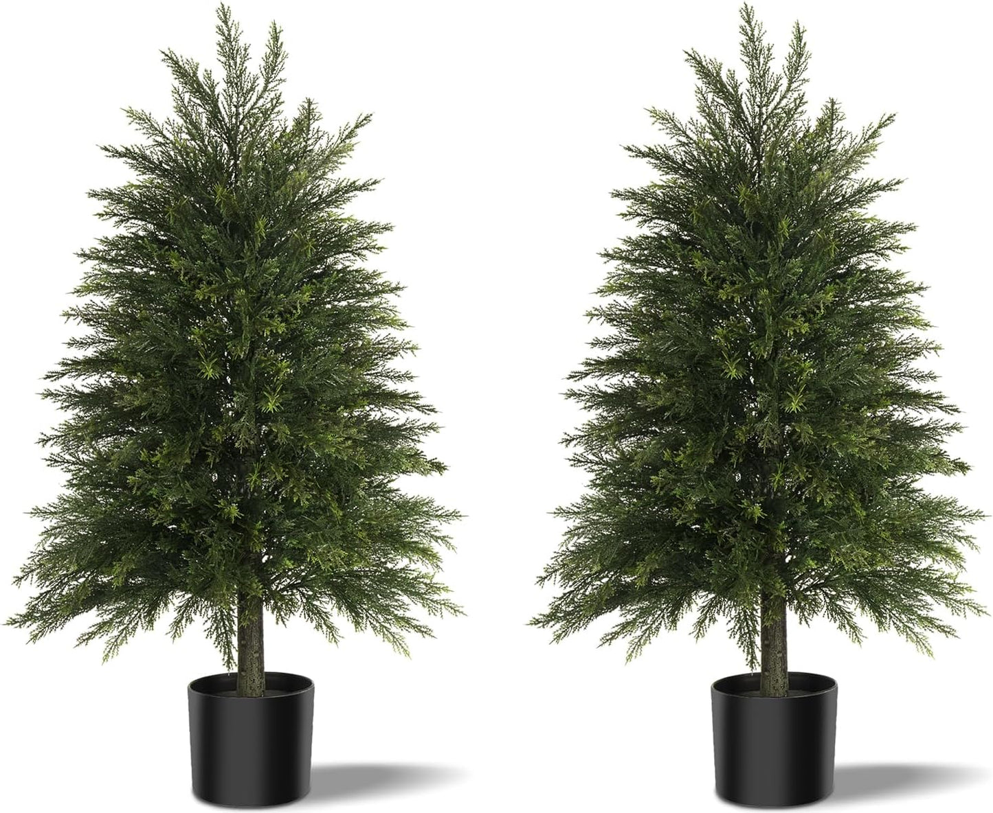 4FT Artificial Cedar Trees Set of 2, Realistic Faux Evergreen Topiary Bushes Plants, Outdoor Potted Fake Cypress Shrubs for Front Porch Garden Home Living Room Decor