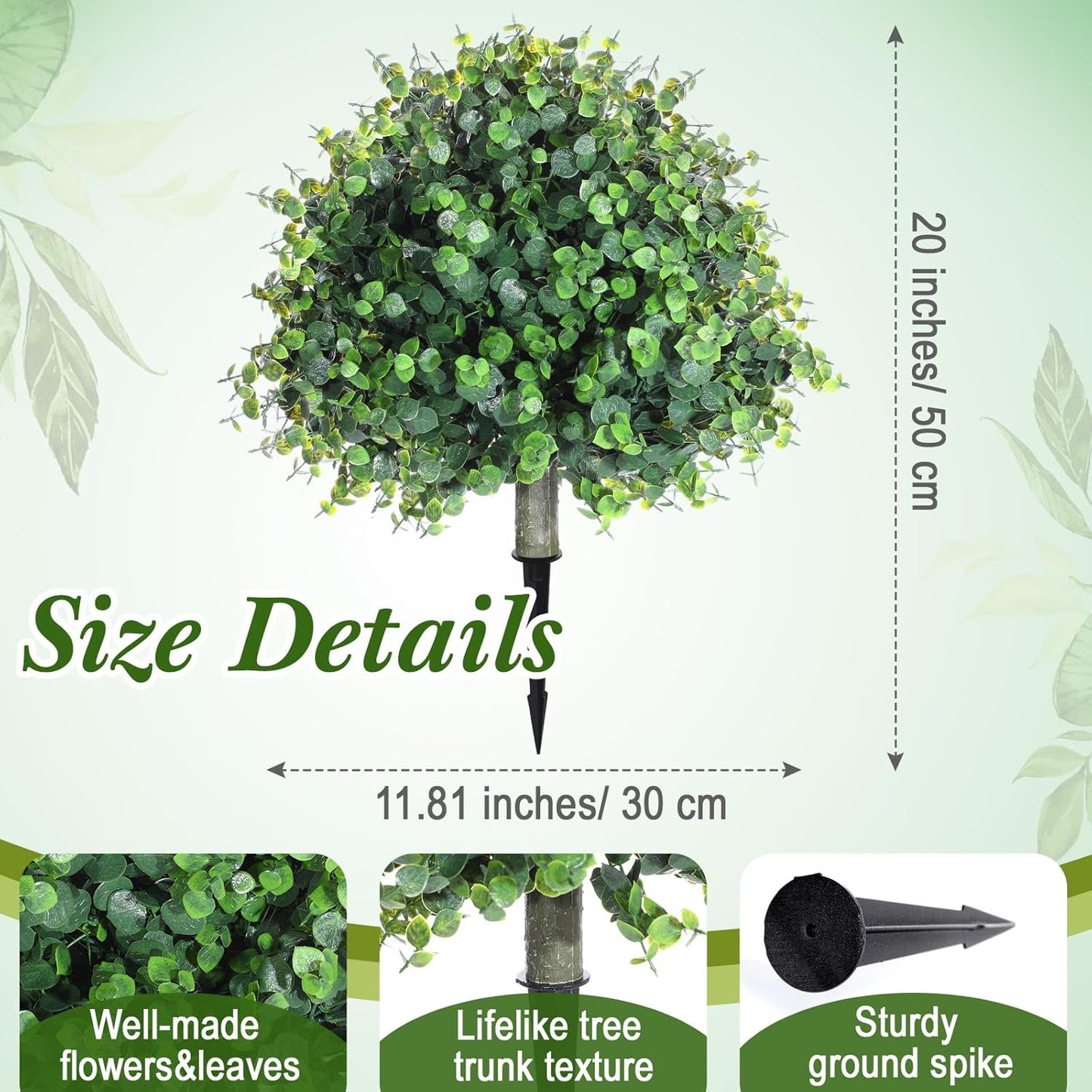XunYee 6 Pcs 20" Artificial Topiary Ball Trees, Outdoor Artificial Shrubs Faux Bushes UV Resistance Greenery Fake Plants Tree with Ground Spike for Garden Porch Patio Indoor Decoration (Light Green)