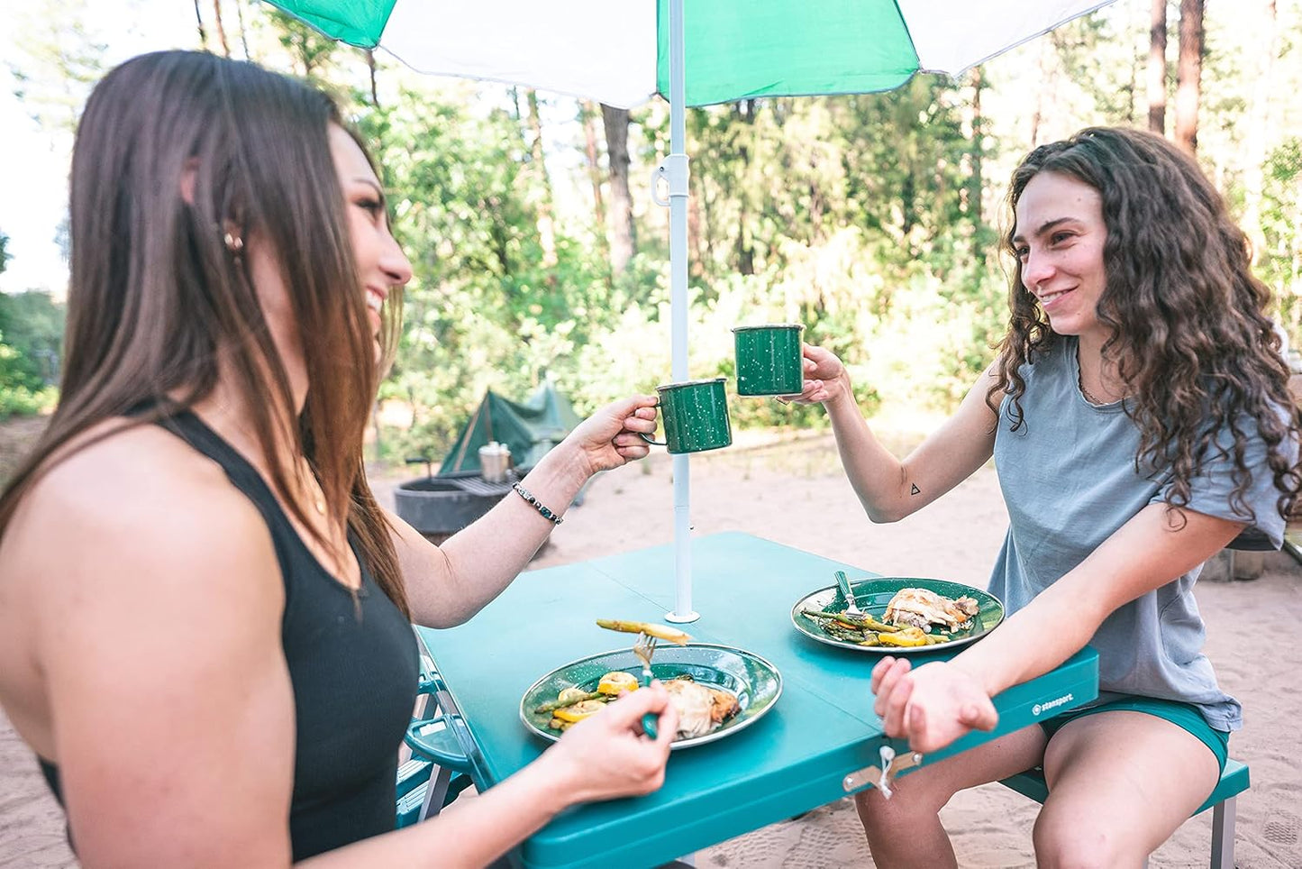 Stansport Picnic Table and Umbrella Combo - Green