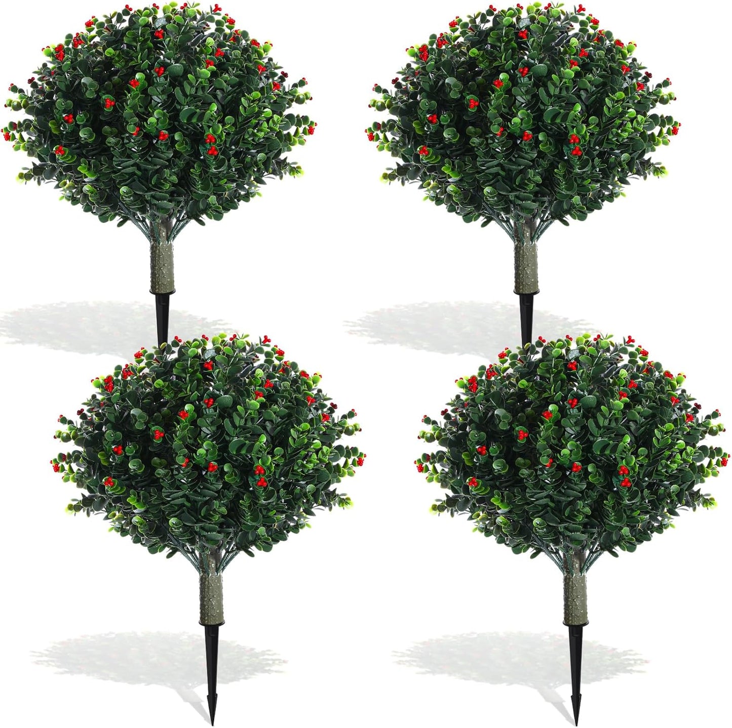 XunYee 6 Pcs 20" Artificial Topiary Ball Trees, Outdoor Artificial Shrubs Faux Bushes UV Resistance Greenery Fake Plants Tree with Ground Spike for Garden Porch Patio Indoor Decoration (Light Green)