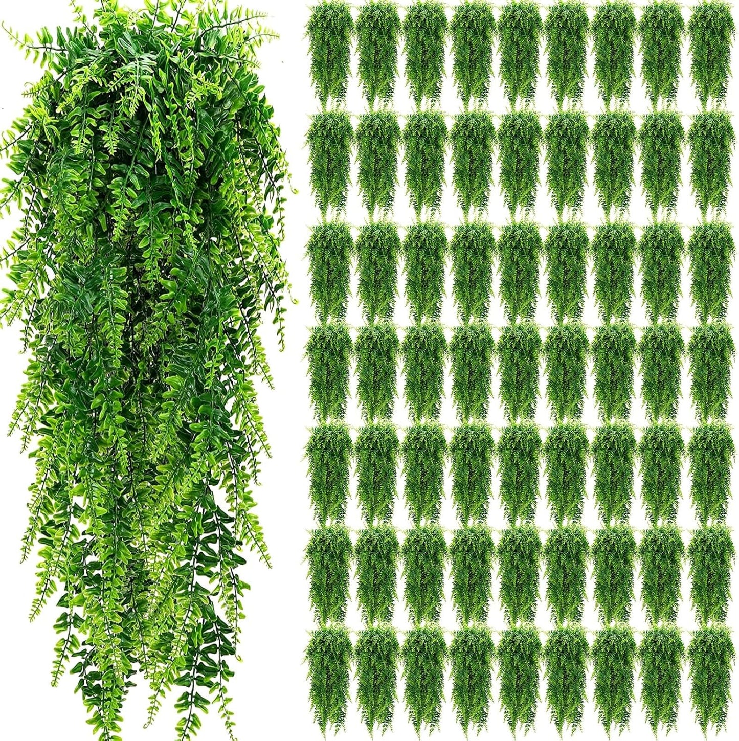 Geosar 80 Pcs Artificial Hanging Plants 32 Inch Hanging Boston Ferns Plastic Fake Plants for Wall Room Garden Wedding Garland Indoor Outdoor Decoration, No Basket