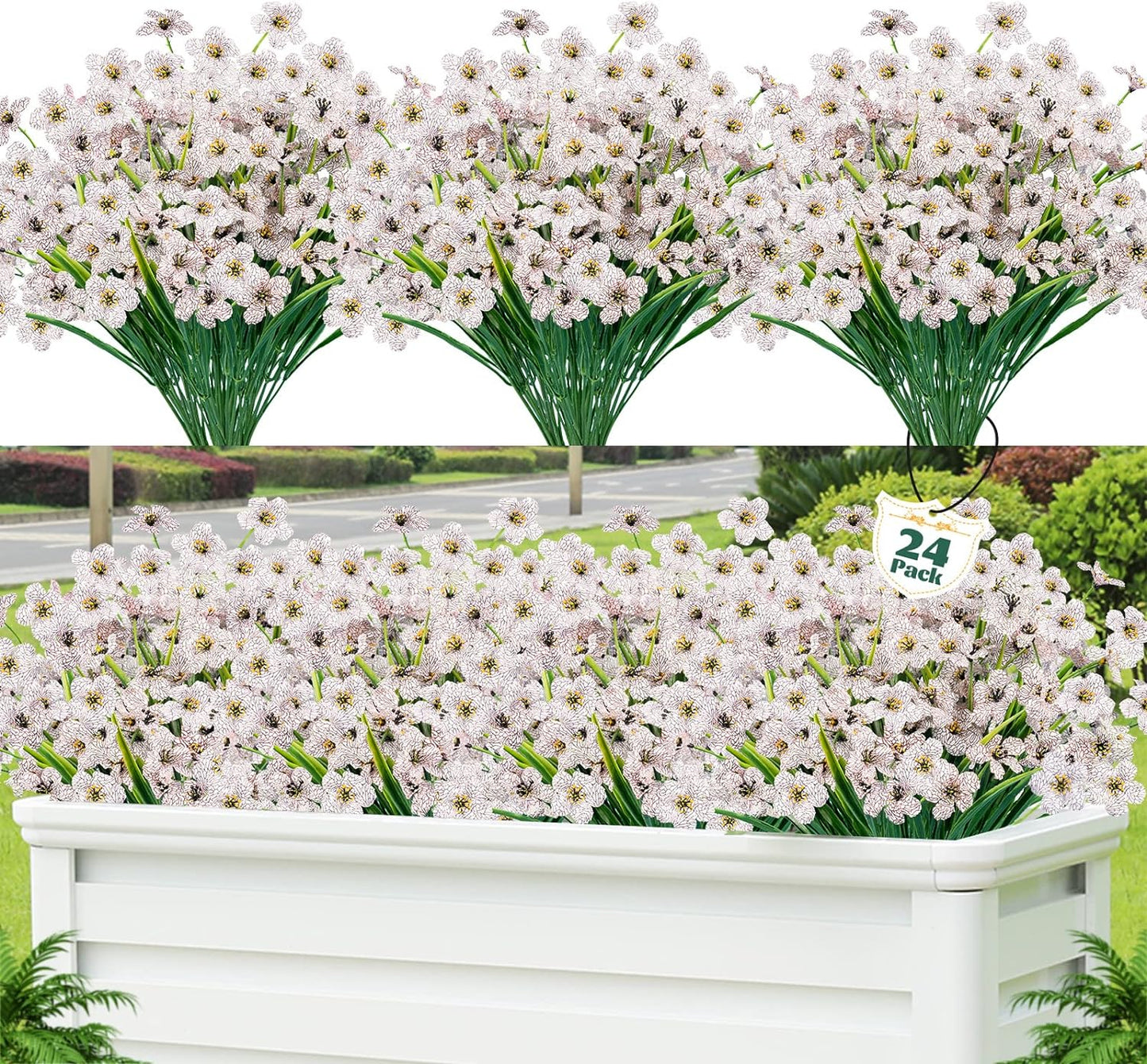 Lnoicy Artificial Greenery Plants Outdoor UV Resistant Fake Plants Boxwood Shrubs Grass,20 Bundles for Farmhouse Home Garden Office Patio Backyard Wedding and Indoor Outdoor Decoration