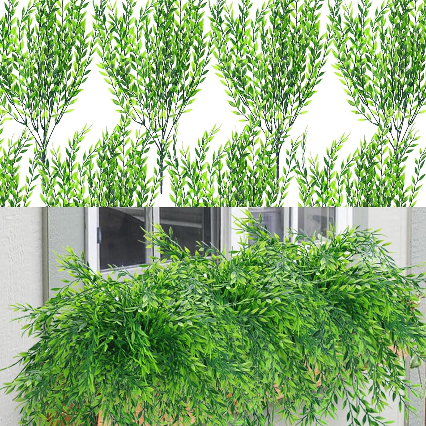 summer flower 10 Pack Artificial Boxwood Stems for Outdoors Unfading in The Sun Plastic Faux Plants Fake Foliage Shrubs Greenery for Garden Office Patio Wedding Farmhouse Indoor Decoration