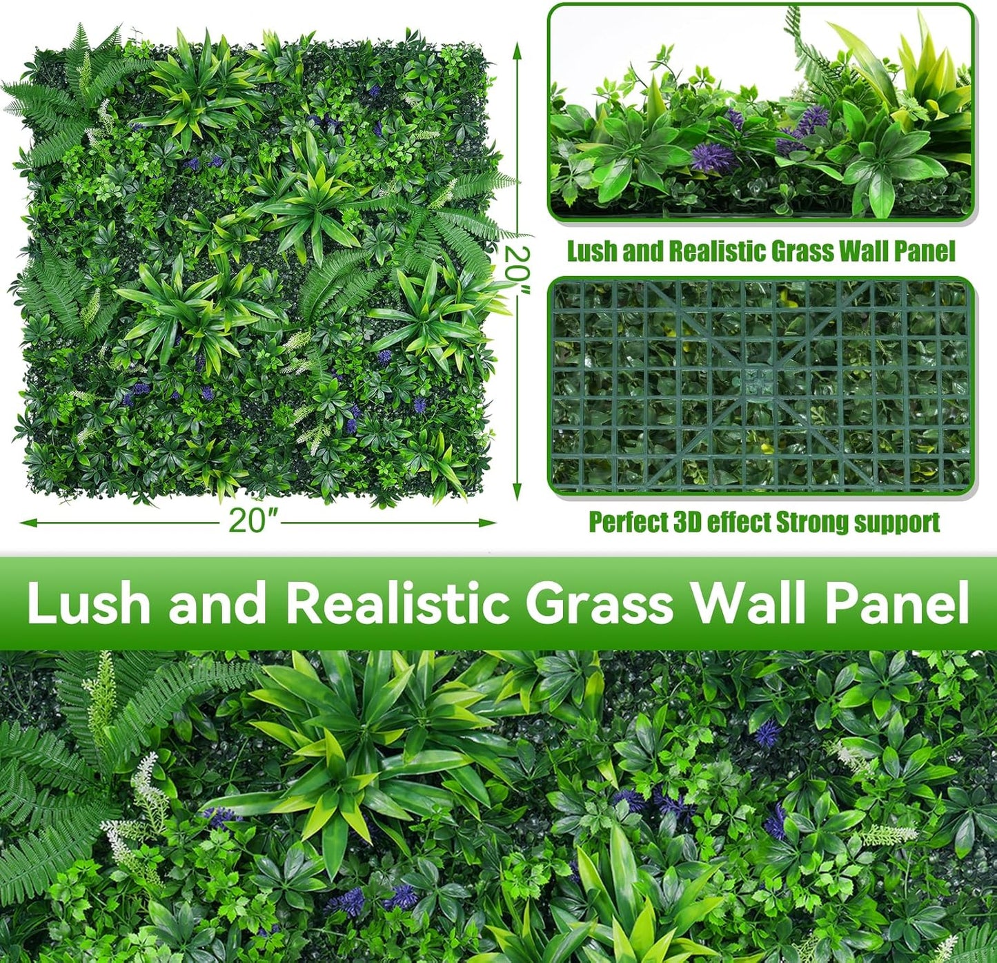 Artificial Grass Wall Panels, 20"x20" 12pcs Hedge Grass Backdrop, UV-Anti Fake Greenery Plant Boxwood Panels, Green Wall Decor for Outdoor Indoor Patio Garden Backyard