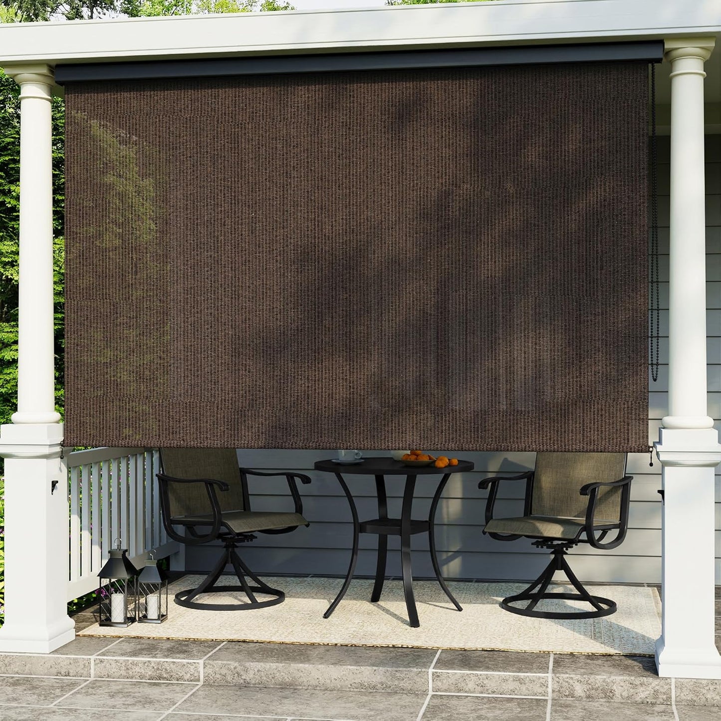 VICLLAX Premium Outdoor Roller Shade, 95% Patio Roll up Blinds with Weather Resistant Valance 7x8FT,Mocha