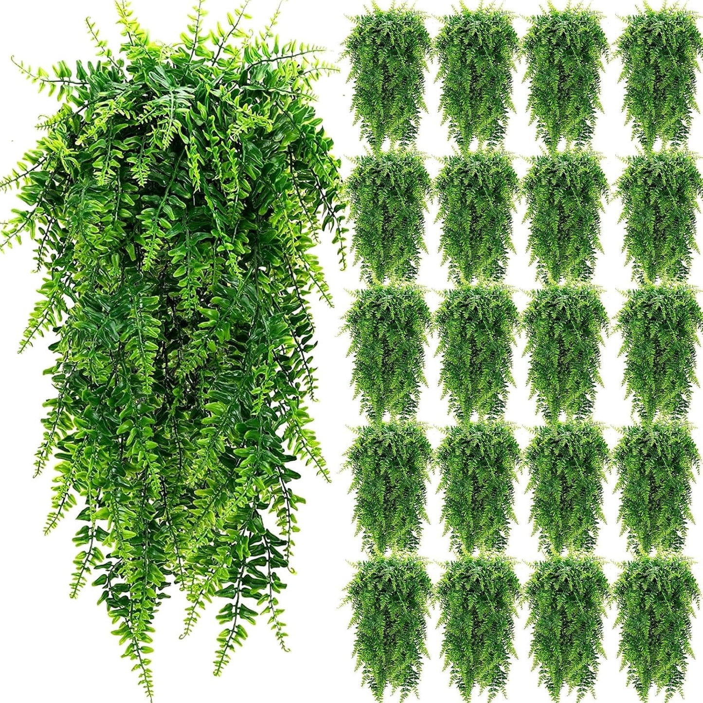 Geosar 80 Pcs Artificial Hanging Plants 32 Inch Hanging Boston Ferns Plastic Fake Plants for Wall Room Garden Wedding Garland Indoor Outdoor Decoration, No Basket