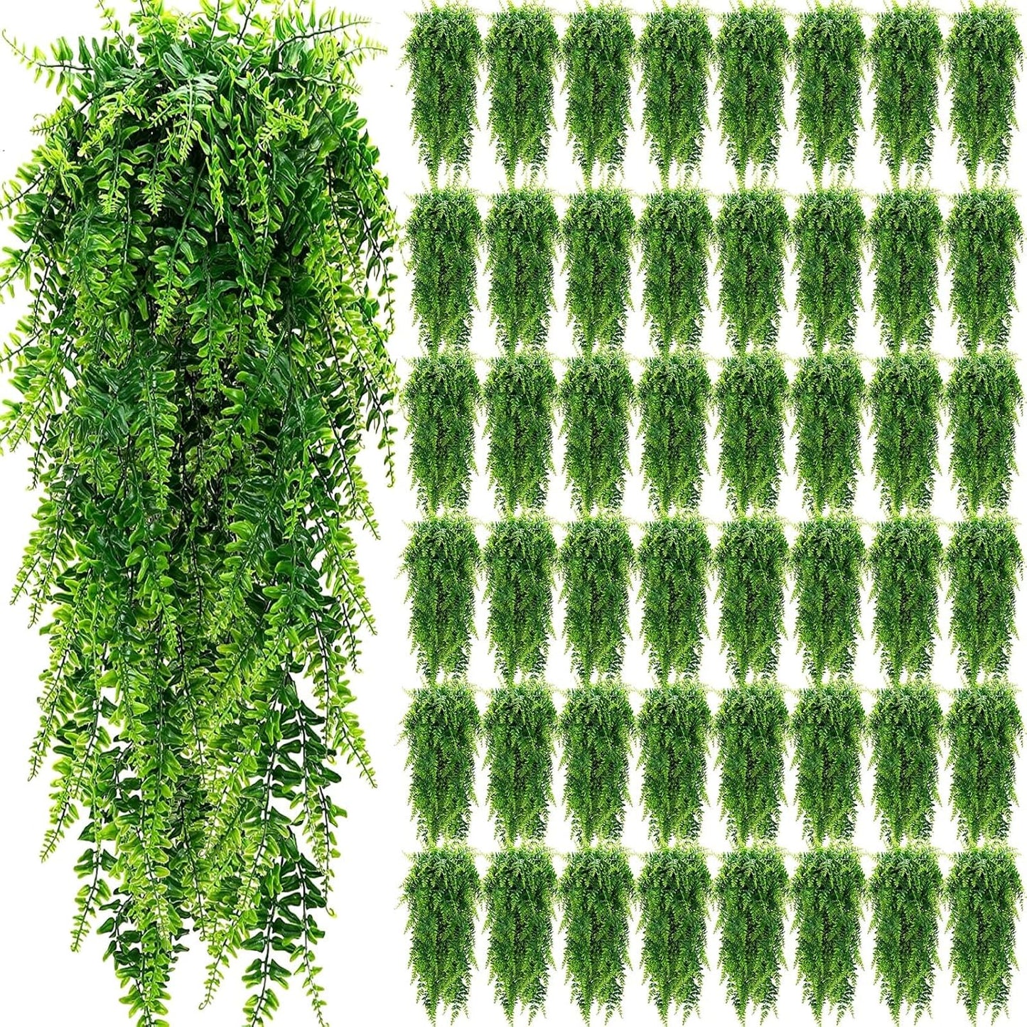 Geosar 80 Pcs Artificial Hanging Plants 32 Inch Hanging Boston Ferns Plastic Fake Plants for Wall Room Garden Wedding Garland Indoor Outdoor Decoration, No Basket