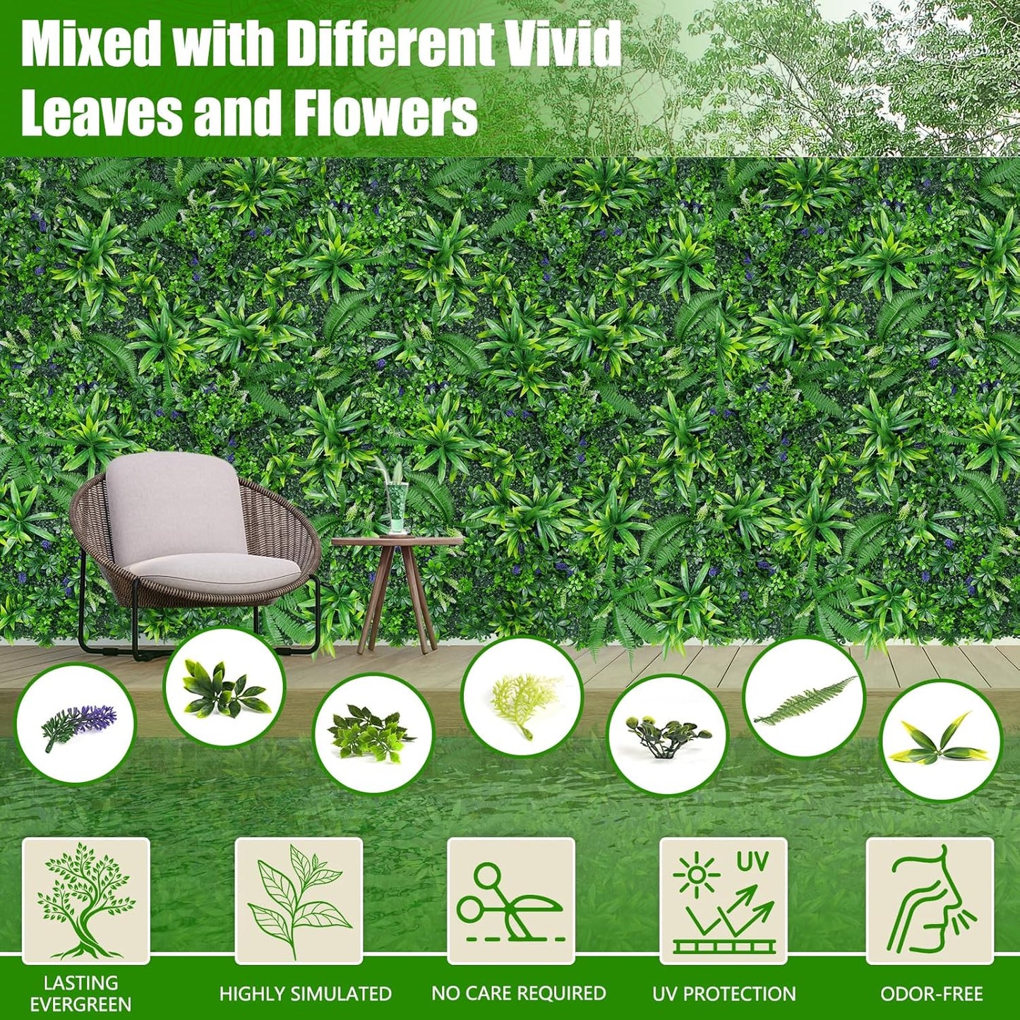 Artificial Grass Wall Panels, 20"x20" 12pcs Hedge Grass Backdrop, UV-Anti Fake Greenery Plant Boxwood Panels, Green Wall Decor for Outdoor Indoor Patio Garden Backyard