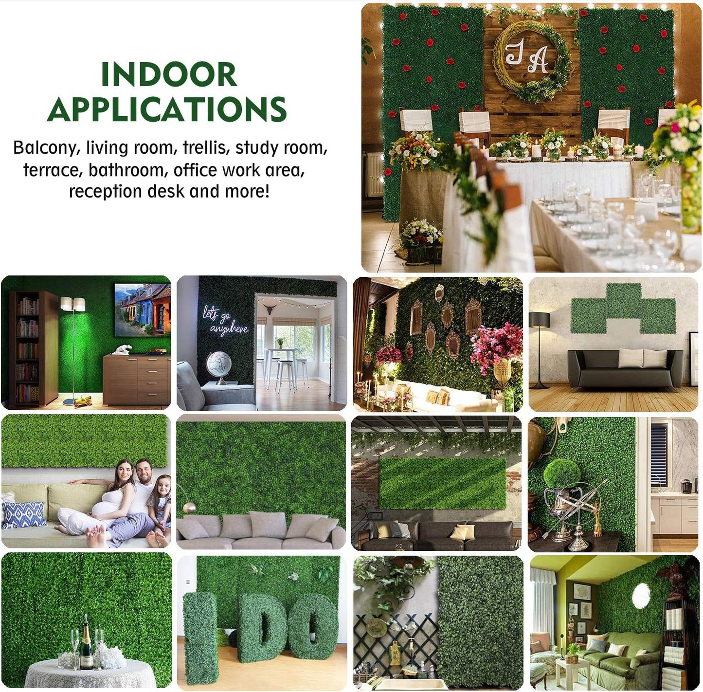 16PCS 20"x20" Artificial Boxwood Panels Topiary Hedge Plant UV Protected Faux Grass Wall Greenery Mats for Outdoor Garden Fence Backyard and Indoor Home Wedding Decoration, Dark Green