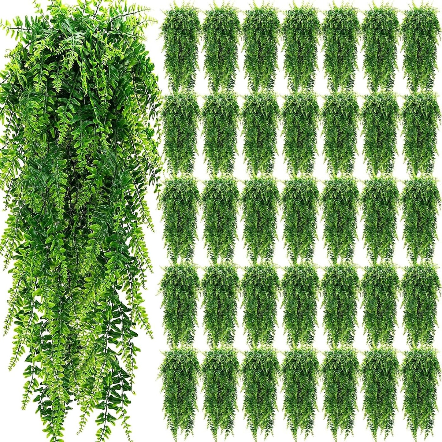 Geosar 80 Pcs Artificial Hanging Plants 32 Inch Hanging Boston Ferns Plastic Fake Plants for Wall Room Garden Wedding Garland Indoor Outdoor Decoration, No Basket