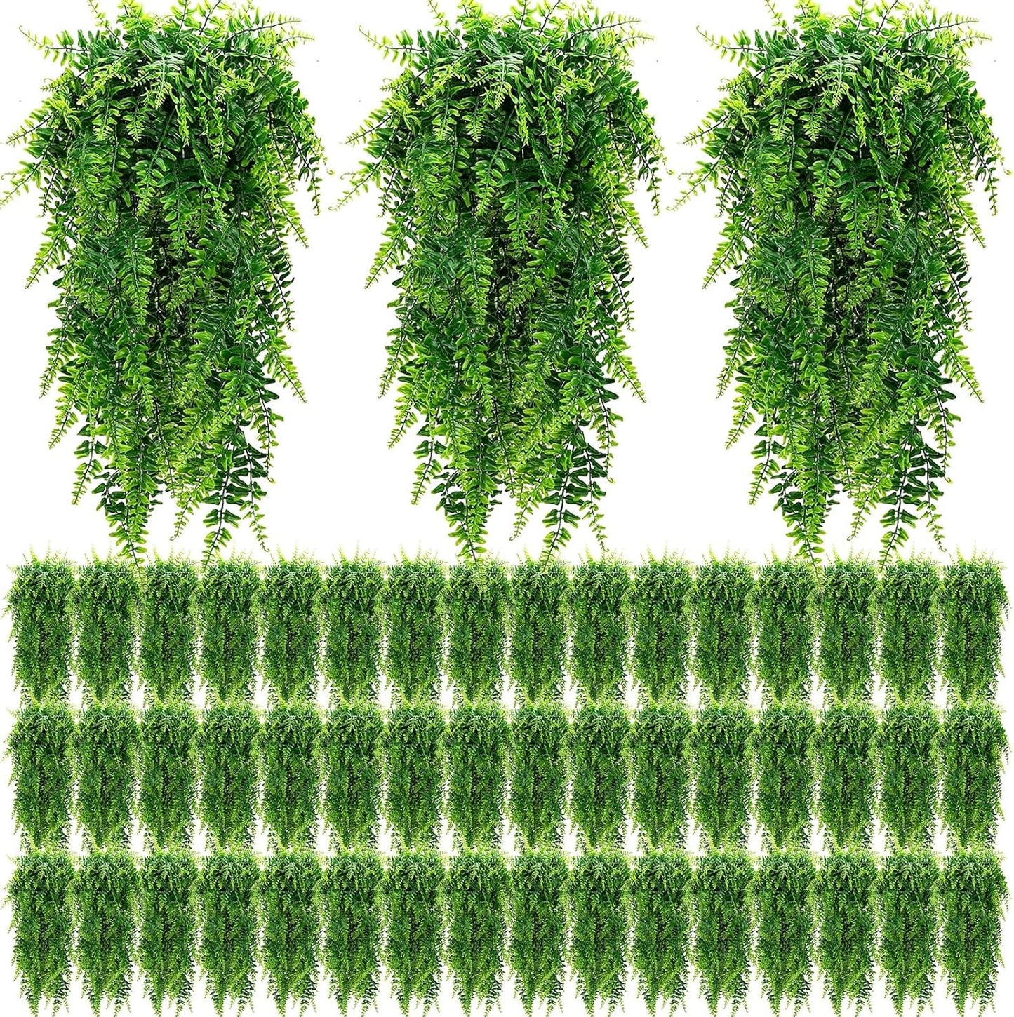 Geosar 80 Pcs Artificial Hanging Plants 32 Inch Hanging Boston Ferns Plastic Fake Plants for Wall Room Garden Wedding Garland Indoor Outdoor Decoration, No Basket