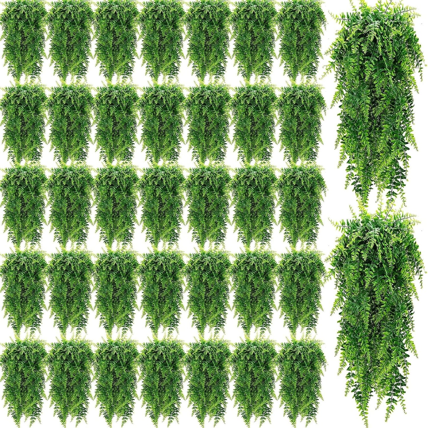 Geosar 80 Pcs Artificial Hanging Plants 32 Inch Hanging Boston Ferns Plastic Fake Plants for Wall Room Garden Wedding Garland Indoor Outdoor Decoration, No Basket