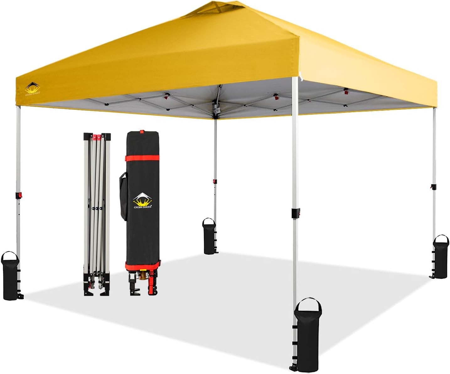 CROWN SHADES 10x10 Pop Up Canopy - Beach Tent with One Push Setup - Easy Outdoor Sun Shade for Events, Parties, Camping - Gazebo with STO-N-Go Cover Bag, Silver Coated Top, Grid White
