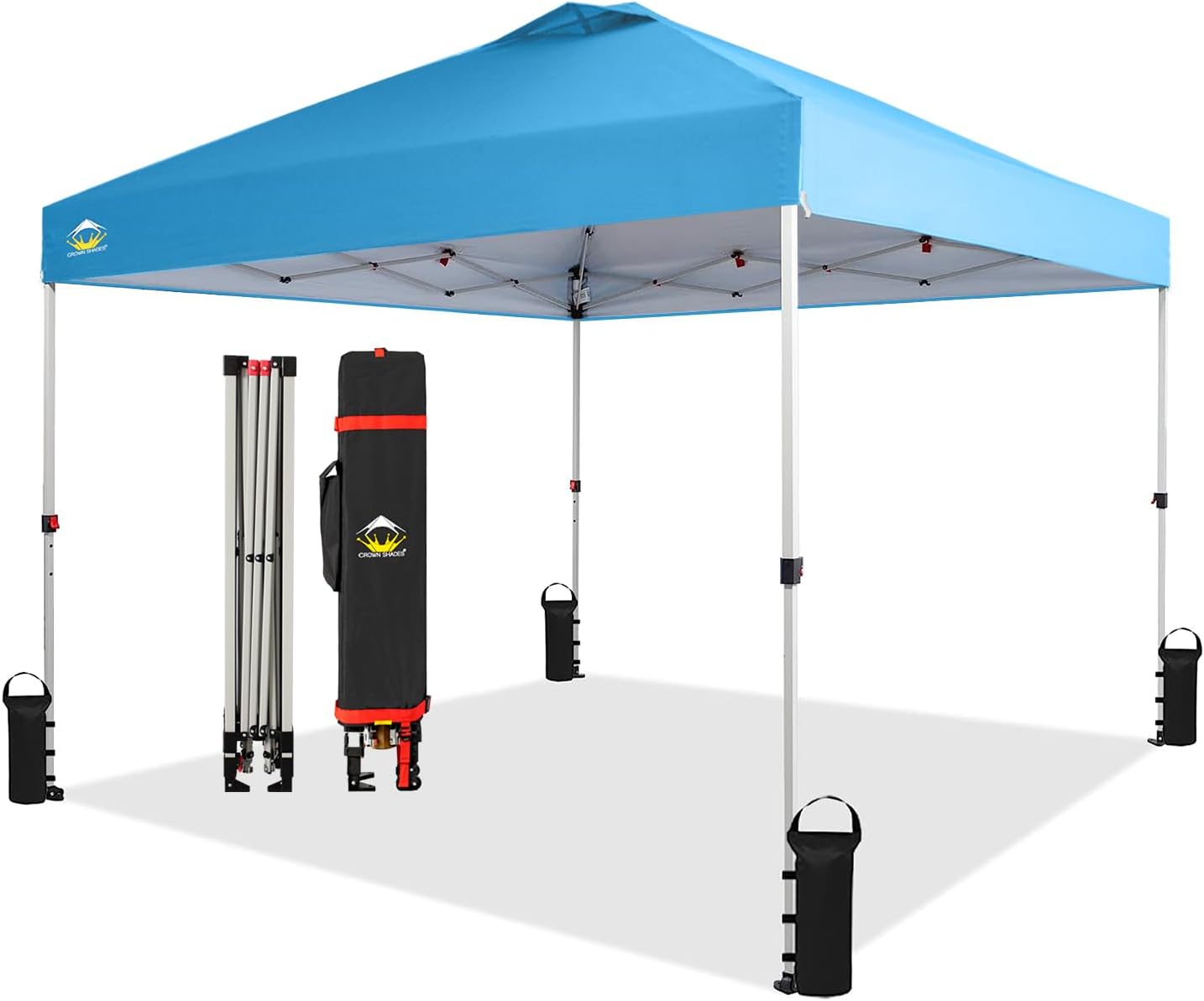 CROWN SHADES 10x10 Pop Up Canopy - Beach Tent with One Push Setup - Easy Outdoor Sun Shade for Events, Parties, Camping - Gazebo with STO-N-Go Cover Bag, Silver Coated Top, Grid White