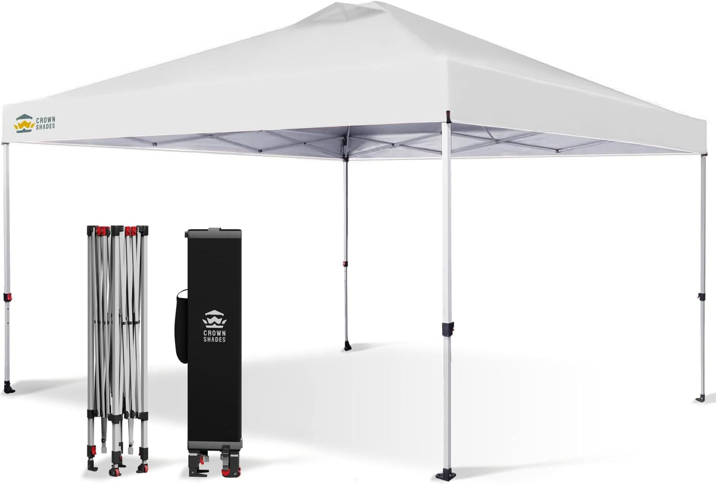 CROWN SHADES 10x10 Pop Up Canopy - Beach Tent with One Push Setup - Easy Outdoor Sun Shade for Events, Parties, Camping - Gazebo with STO-N-Go Cover Bag, Silver Coated Top, Grid White