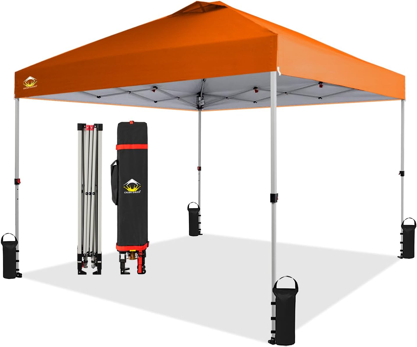 CROWN SHADES 10x10 Pop Up Canopy - Beach Tent with One Push Setup - Easy Outdoor Sun Shade for Events, Parties, Camping - Gazebo with STO-N-Go Cover Bag, Silver Coated Top, Grid White