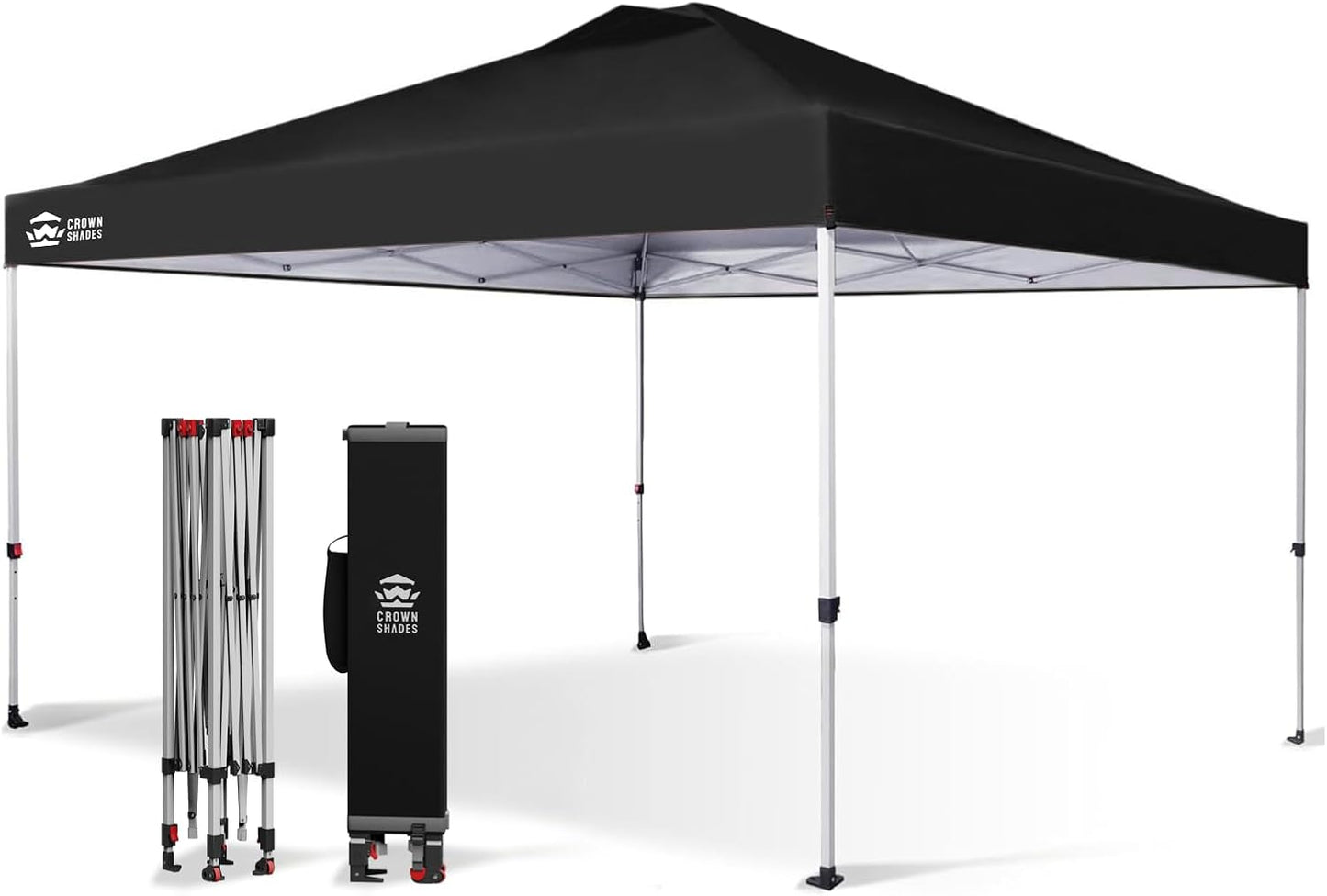 CROWN SHADES 10x10 Pop Up Canopy - Beach Tent with One Push Setup - Easy Outdoor Sun Shade for Events, Parties, Camping - Gazebo with STO-N-Go Cover Bag, Silver Coated Top, Grid White