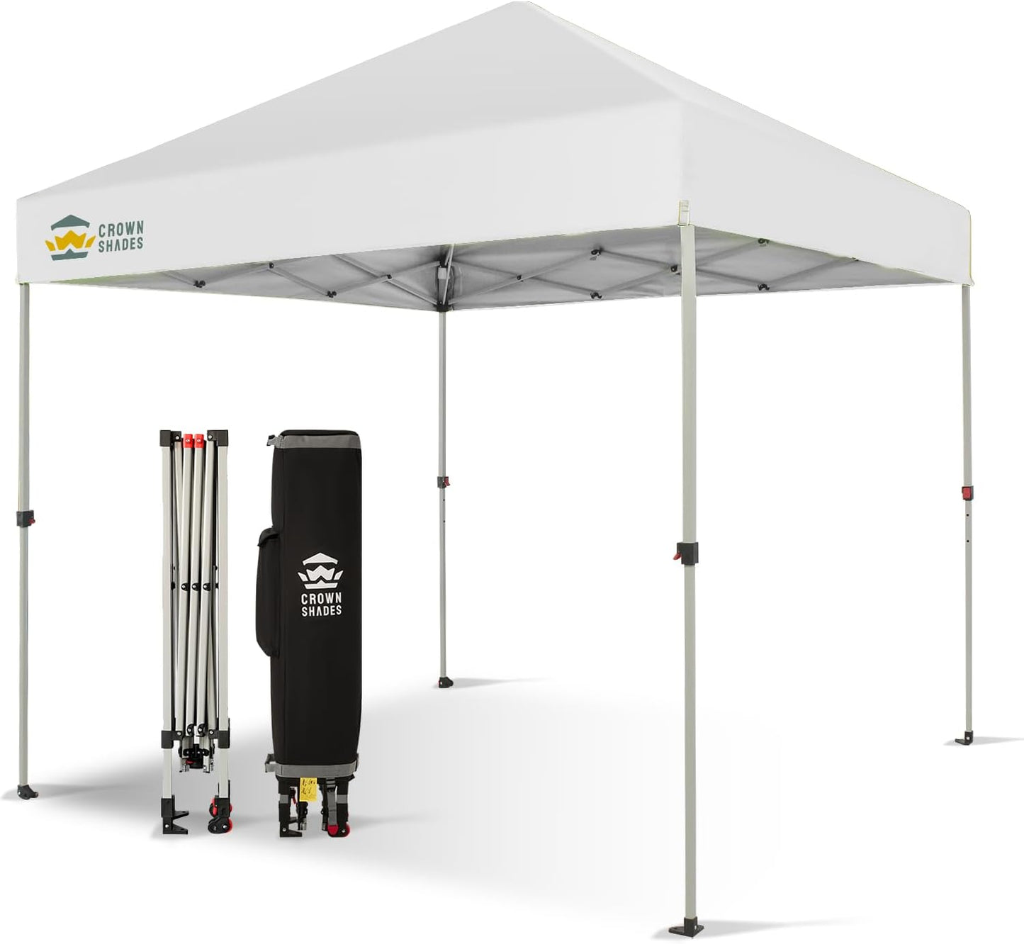 CROWN SHADES 10x10 Pop Up Canopy - Beach Tent with One Push Setup - Easy Outdoor Sun Shade for Events, Parties, Camping - Gazebo with STO-N-Go Cover Bag, Silver Coated Top, Grid White
