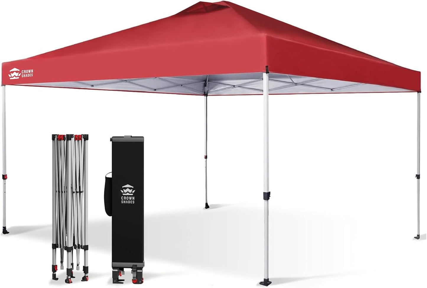 CROWN SHADES 10x10 Pop Up Canopy - Beach Tent with One Push Setup - Easy Outdoor Sun Shade for Events, Parties, Camping - Gazebo with STO-N-Go Cover Bag, Silver Coated Top, Grid White