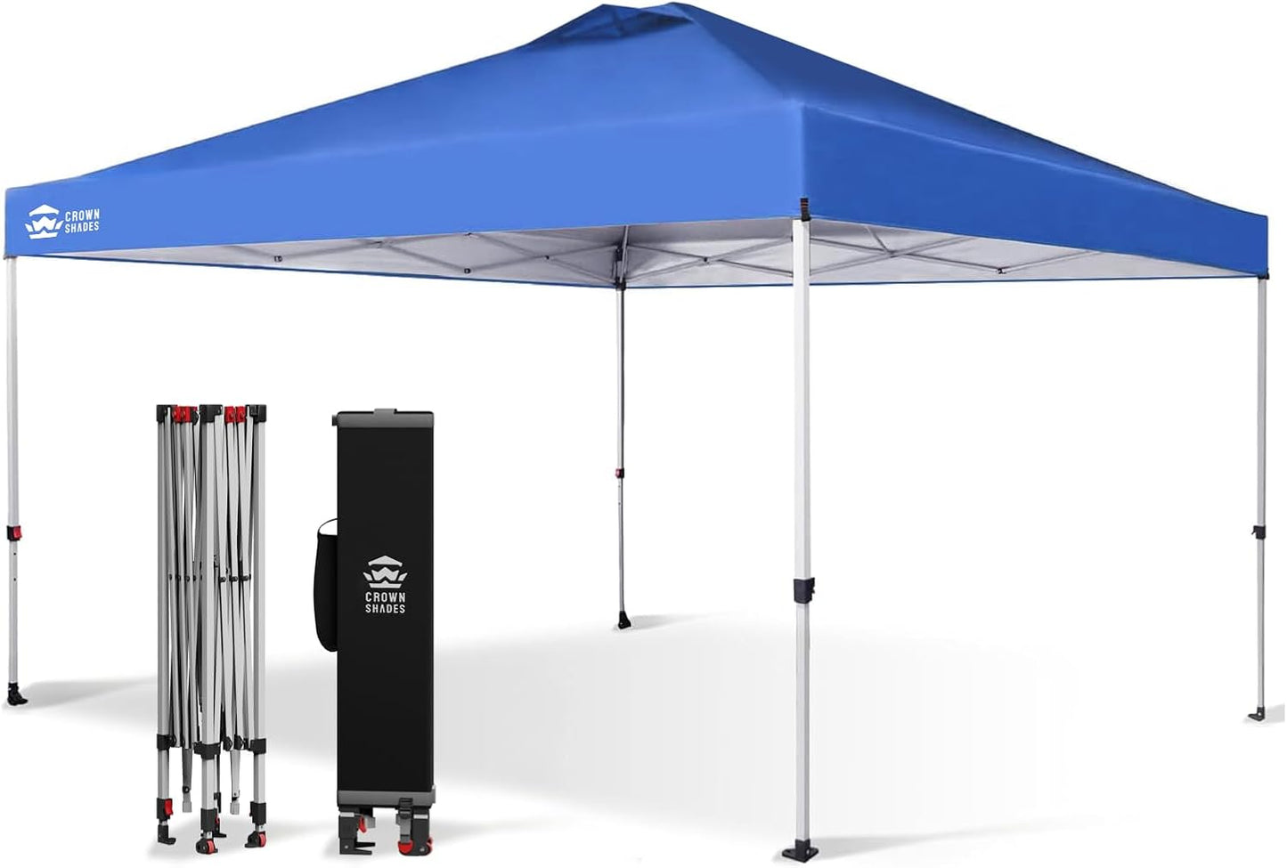 CROWN SHADES 10x10 Pop Up Canopy - Beach Tent with One Push Setup - Easy Outdoor Sun Shade for Events, Parties, Camping - Gazebo with STO-N-Go Cover Bag, Silver Coated Top, Grid White