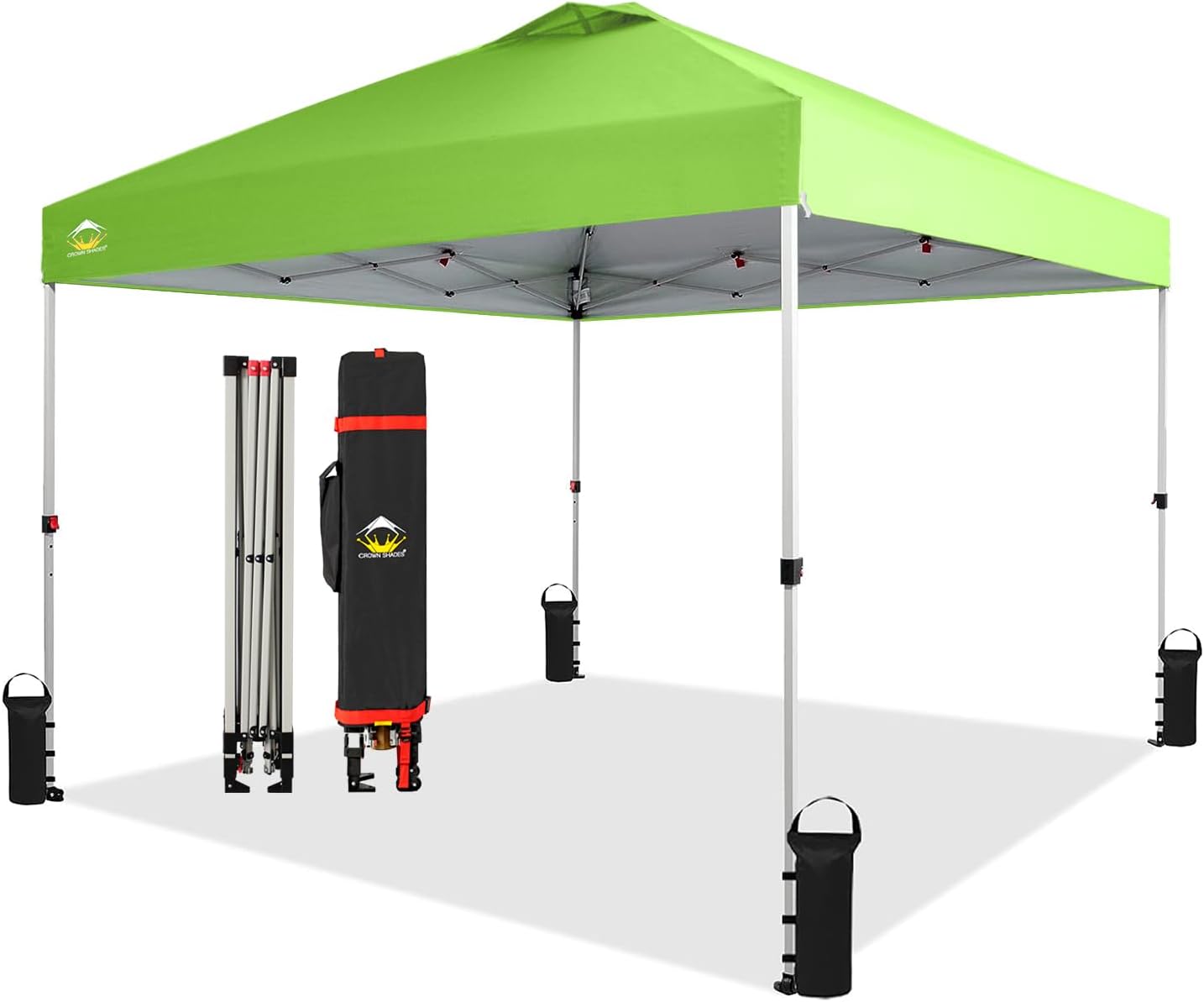 CROWN SHADES 10x10 Pop Up Canopy - Beach Tent with One Push Setup - Easy Outdoor Sun Shade for Events, Parties, Camping - Gazebo with STO-N-Go Cover Bag, Silver Coated Top, Grid White