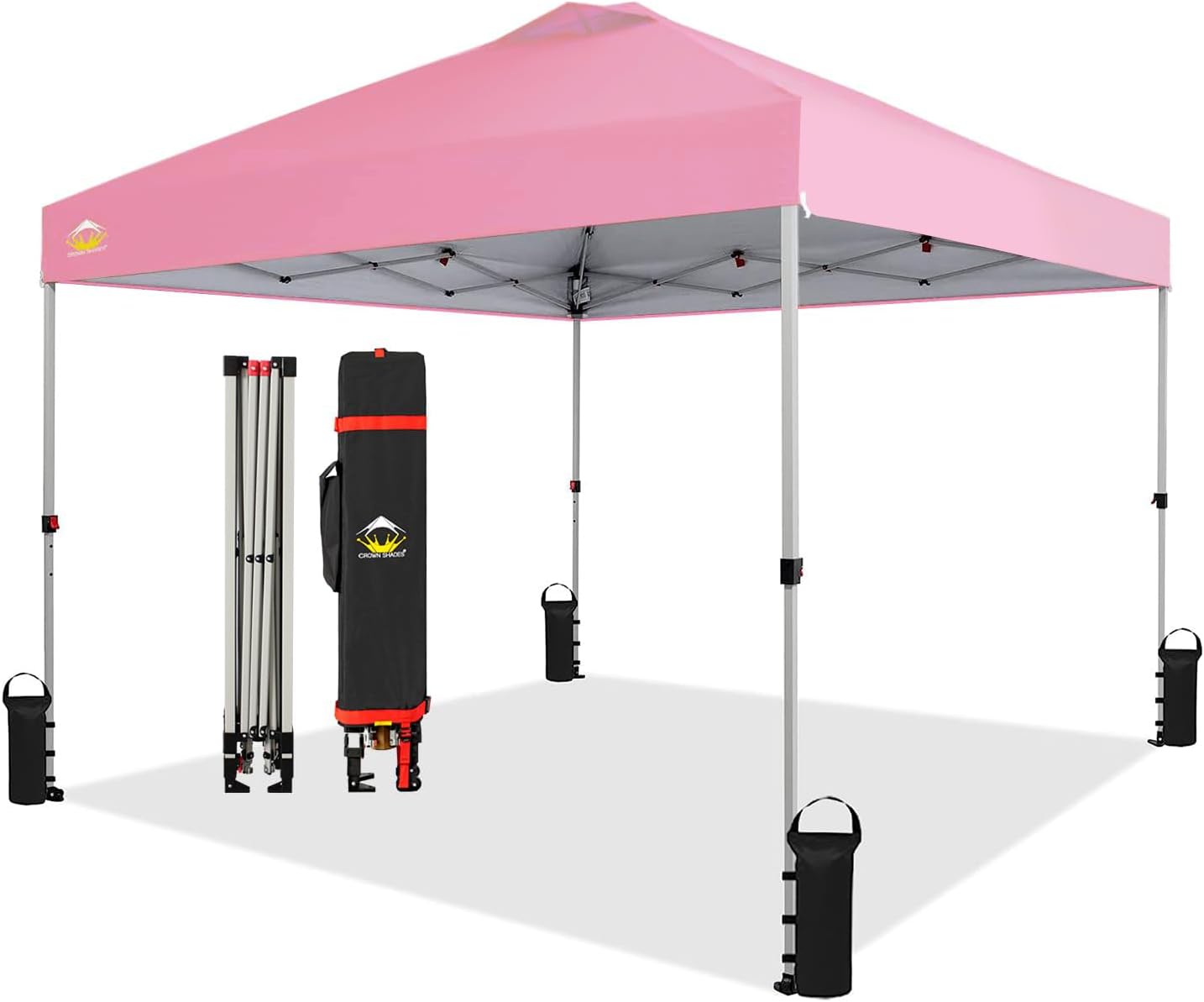 CROWN SHADES 10x10 Pop Up Canopy - Beach Tent with One Push Setup - Easy Outdoor Sun Shade for Events, Parties, Camping - Gazebo with STO-N-Go Cover Bag, Silver Coated Top, Grid White